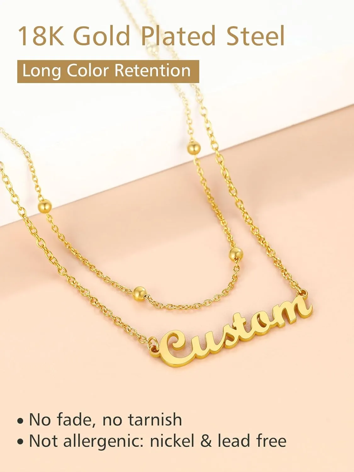 FindChic Custom Name Necklace Personalized Stainless Steel Layered Necklace for Women Girls Gold Plated/Black Name Plate Jewelry Gift for Gf Mom Daughter, with Gift Box
