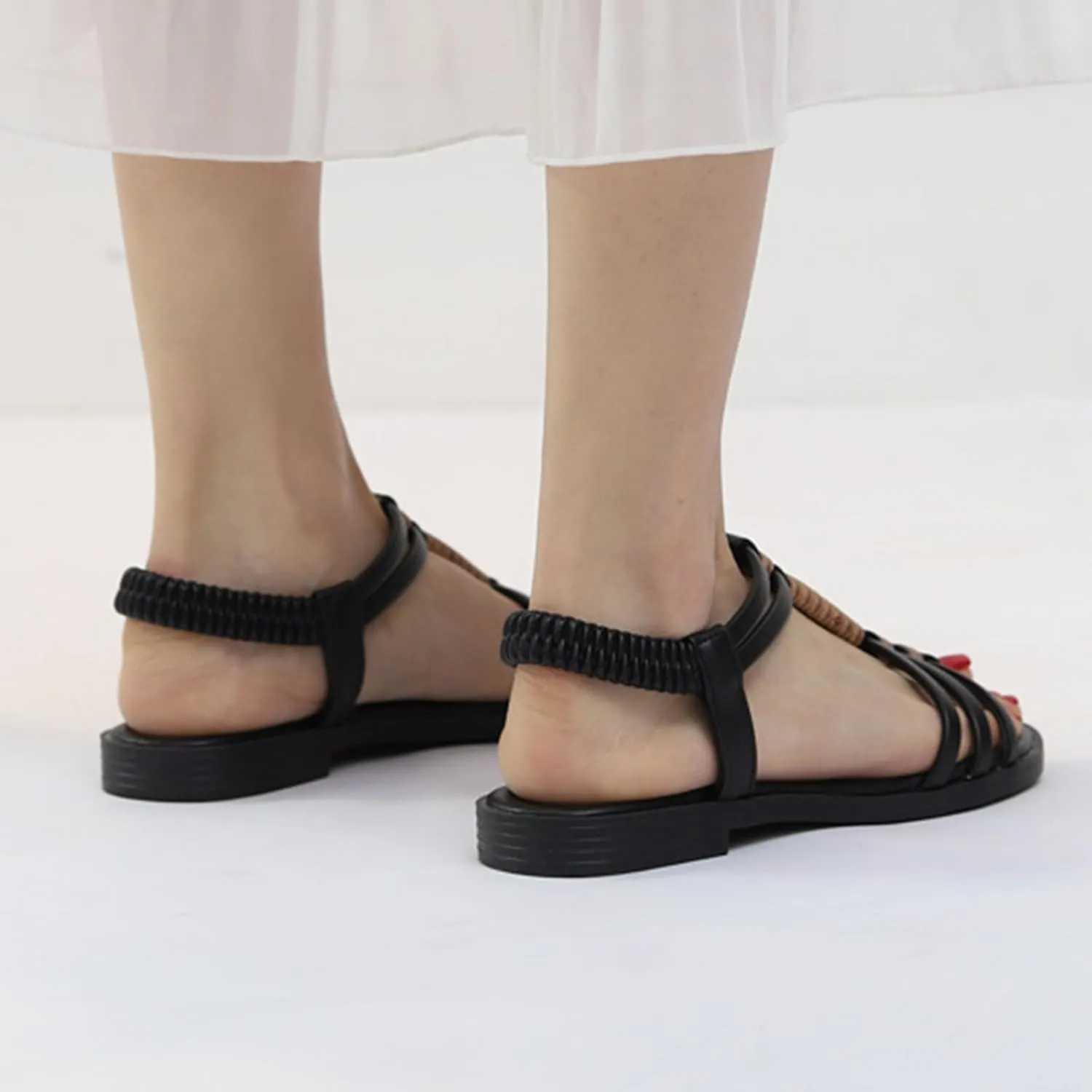 Flat Gladiator Sandals Women Comfortable Hollow Out Slip On Sandals Lightweight Beach Shoes with Adjustable Ankle Strap Slip On Shoes for Summer, Beach, Hiking & Casual Wear