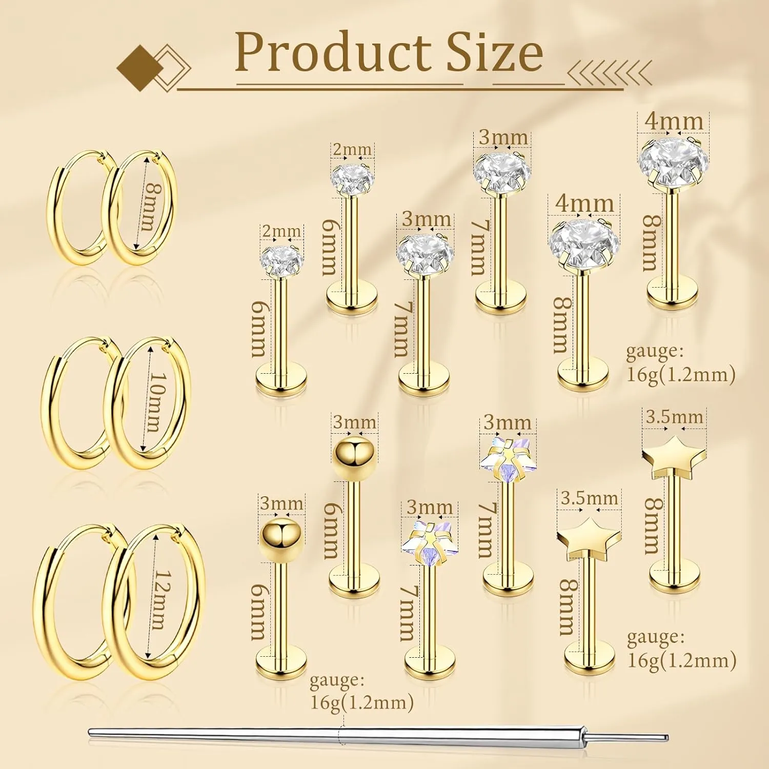 FlatBack Stud Earrings Cartilage Earrings for Women Men Hypoallergenic Threadless Flat Back Earring Surgical Steel Earring Tragus Helix Labret Lip Medusa Conch Body Piercing Jewelry