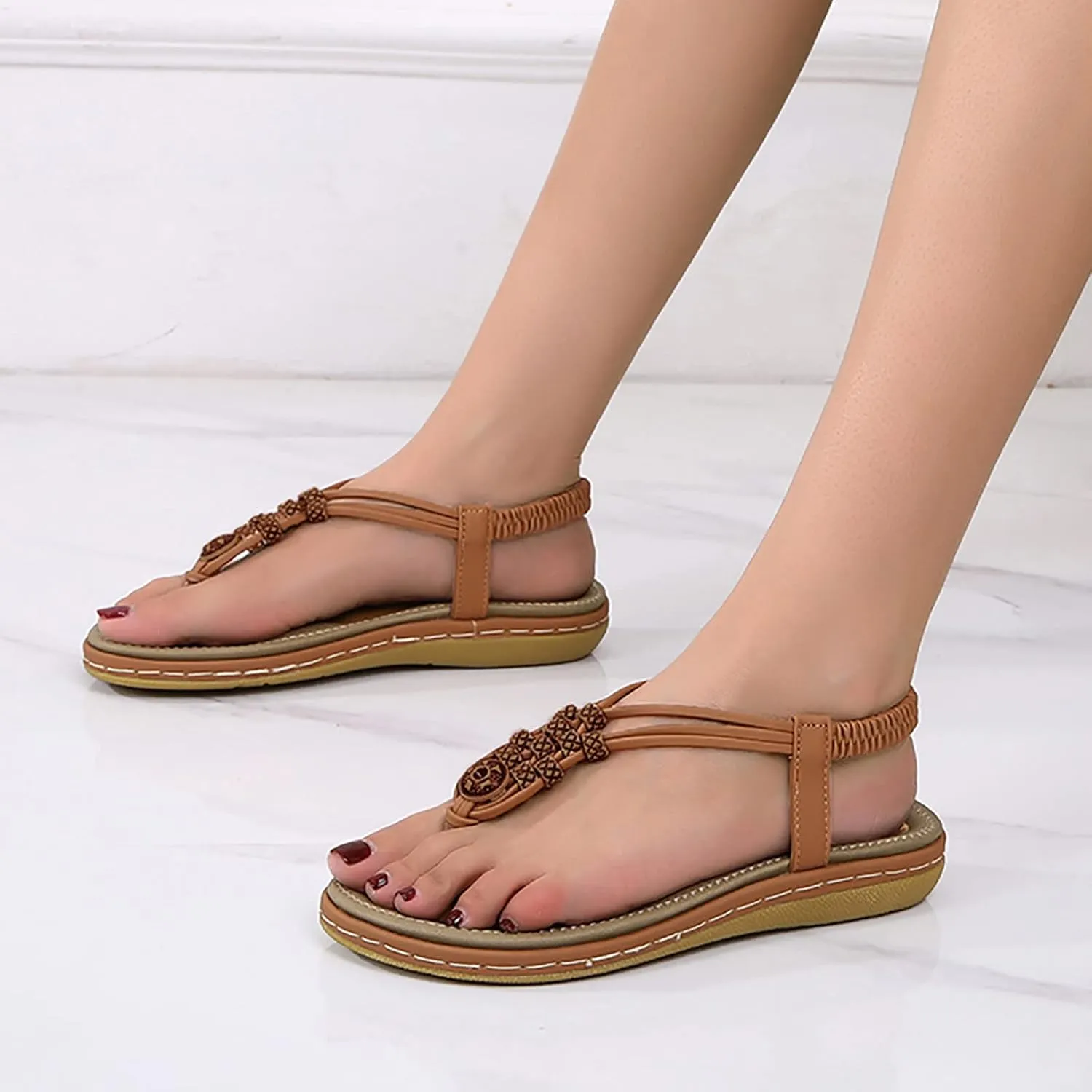 Flip Flops for Women Elastic Ankle Strap Sandals Dressy Casual Sandals Summer Beach Sandals Arch Support Shoes