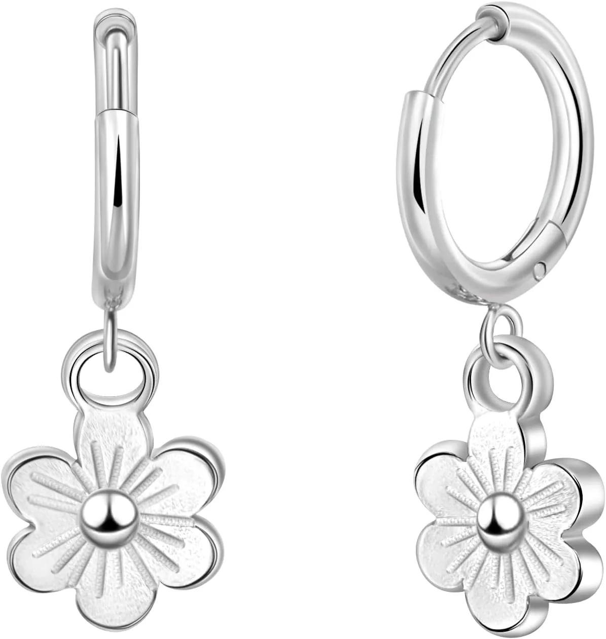 Flower Leaf Dangle Huggie Hoop Earrings Stainless Steel Floral Drop Pendant Charm Botancial Minimalist Jewelry for Women