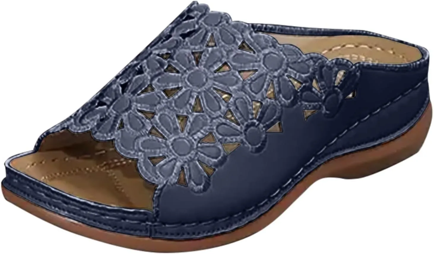 Flower Sandals for Women Comfortable Arch Support Orthopedic Sandals, Open Toe Hollow Out Breathable Flower Flats Summer Slip On Platform Walking Slippers