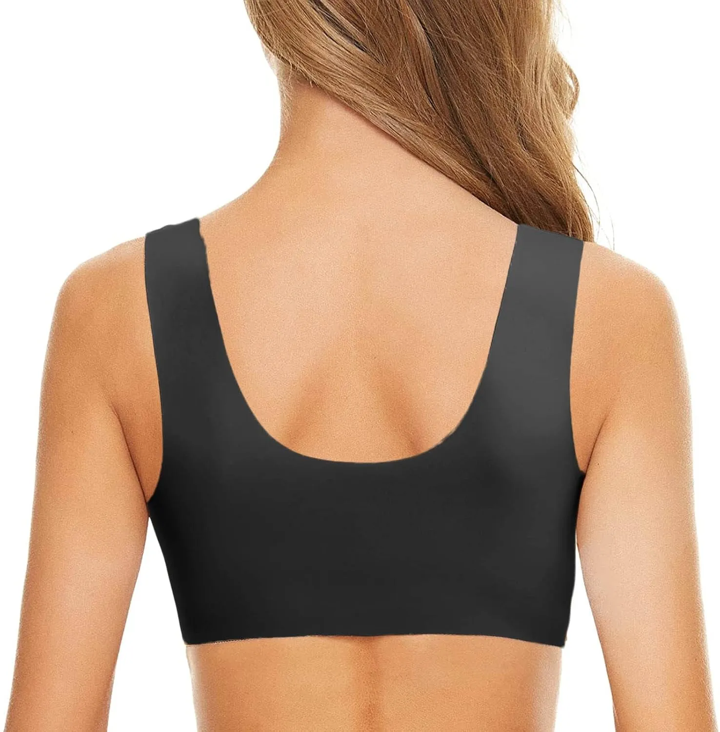Front Closure Sports Bras for Women Comfort Push Up T Shirt Bra Wireless Lightly Lined Stretch Hides Back Fat Cami Crop Top