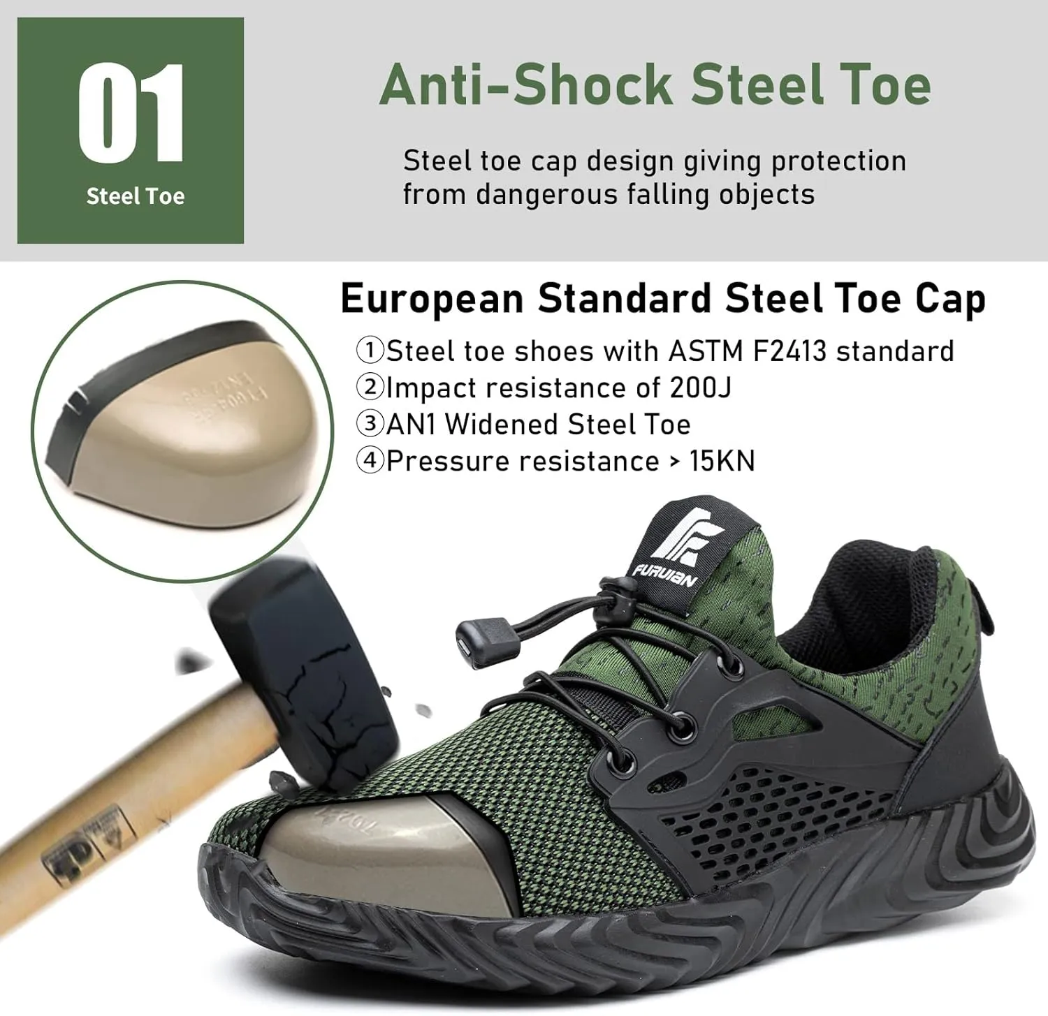 Furuian Steel Toe Indestructible Shoes Men Women Lightweight Puncture Resistant Safety Work Shoes Sneakers for Construction Working Breathable