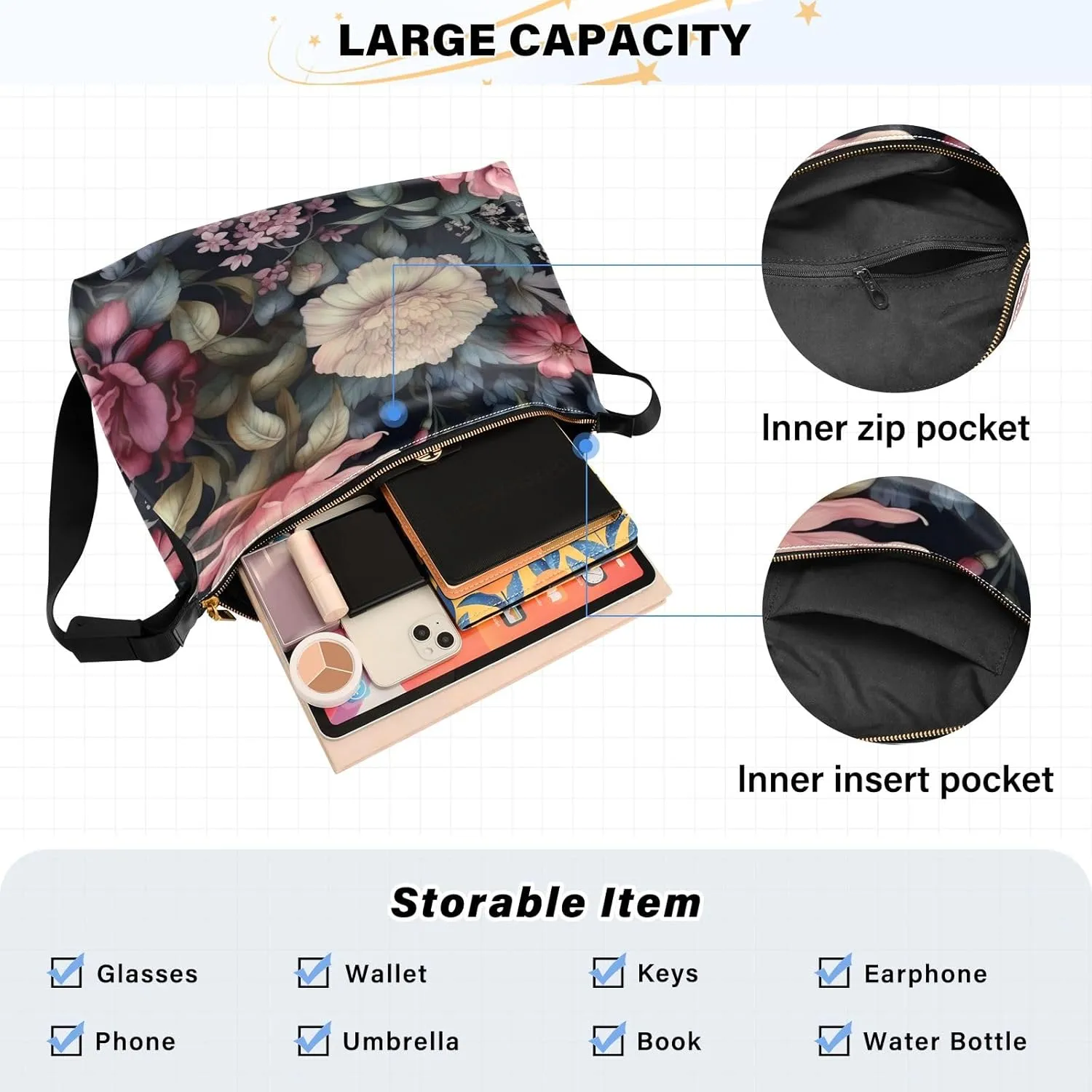 GAIGEO Watercolor Blue and Gold Foliage Trendy Shoulder Bag, Leather Shoulder Bag, Shoulder Sling Bag for Men