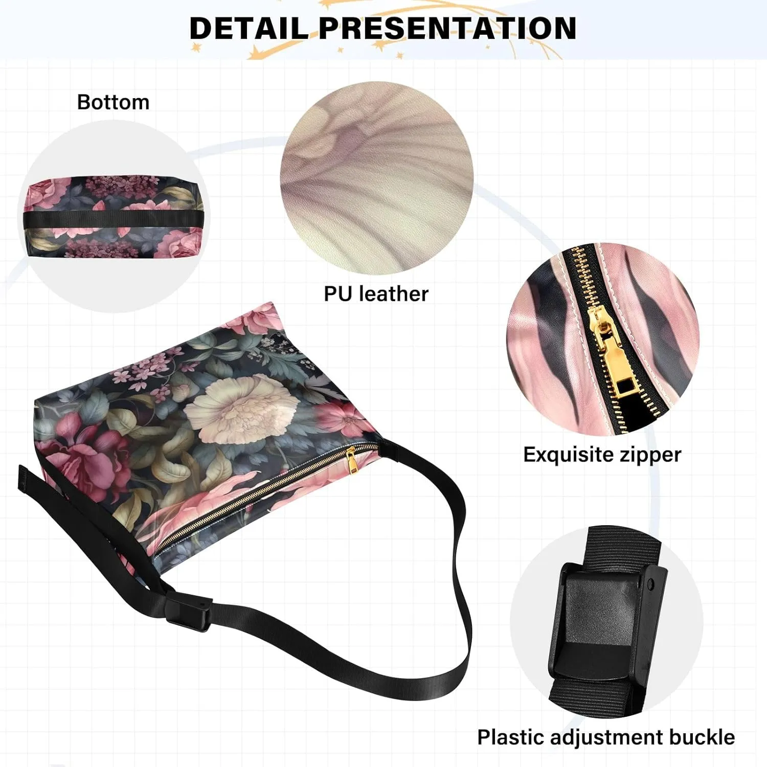 GAIGEO Watercolor Blue and Gold Foliage Trendy Shoulder Bag, Leather Shoulder Bag, Shoulder Sling Bag for Men
