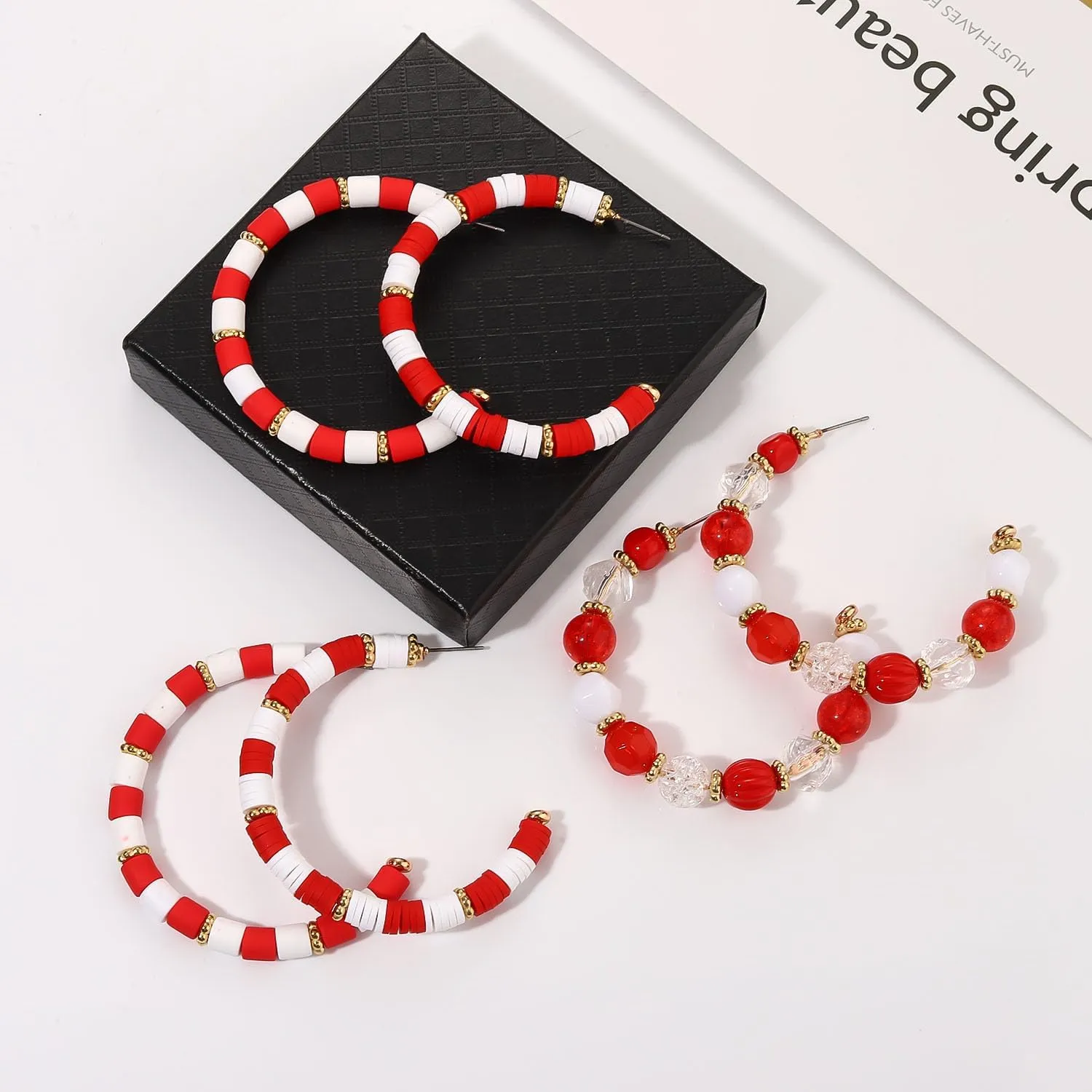 Game Day Hoop Earrings Heishi Crystal Bead Hoop Dangle Earrings Sports Football Team Spirit Game Day Earrings Jewelry Gift for Team Mom