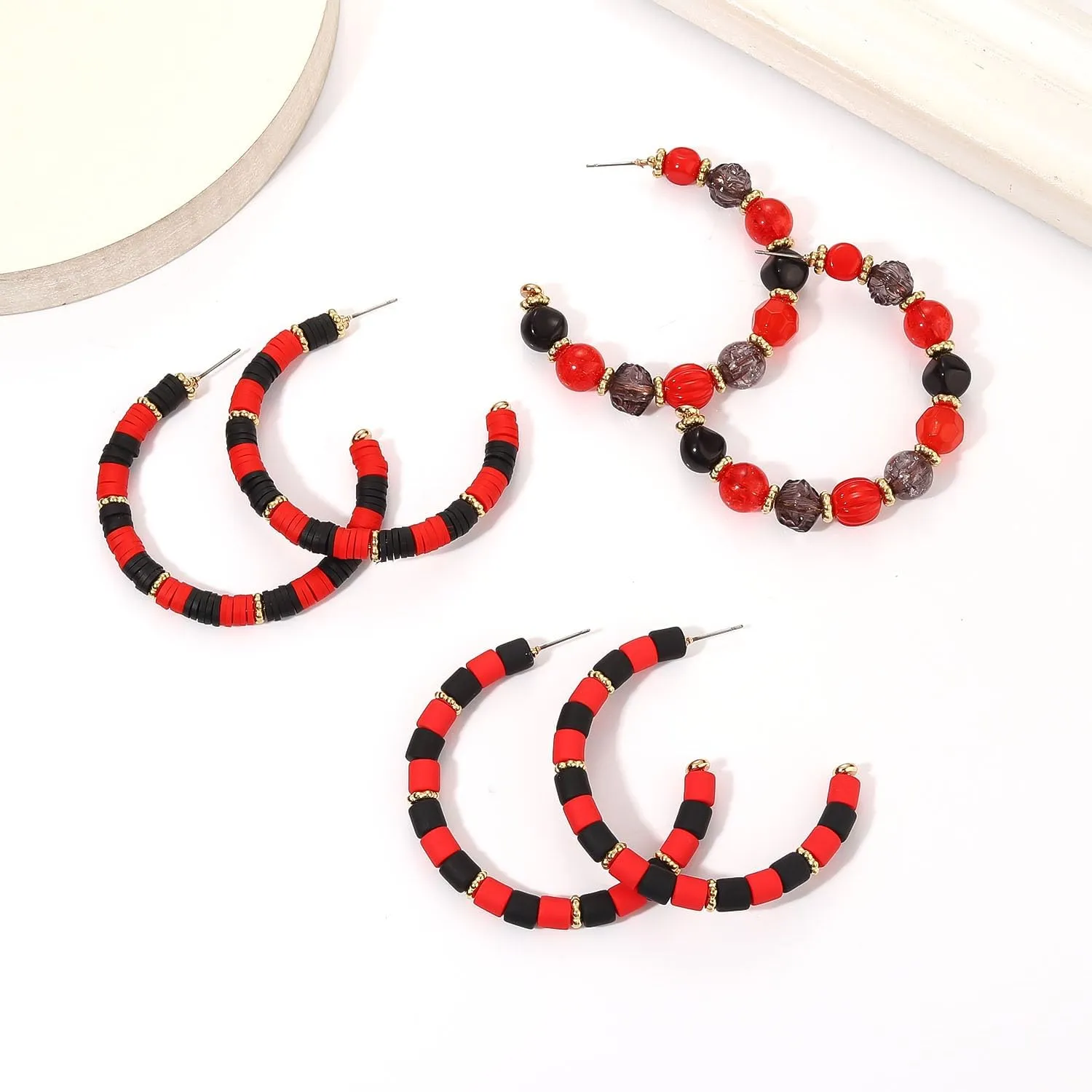 Game Day Hoop Earrings Heishi Crystal Bead Hoop Dangle Earrings Sports Football Team Spirit Game Day Earrings Jewelry Gift for Team Mom