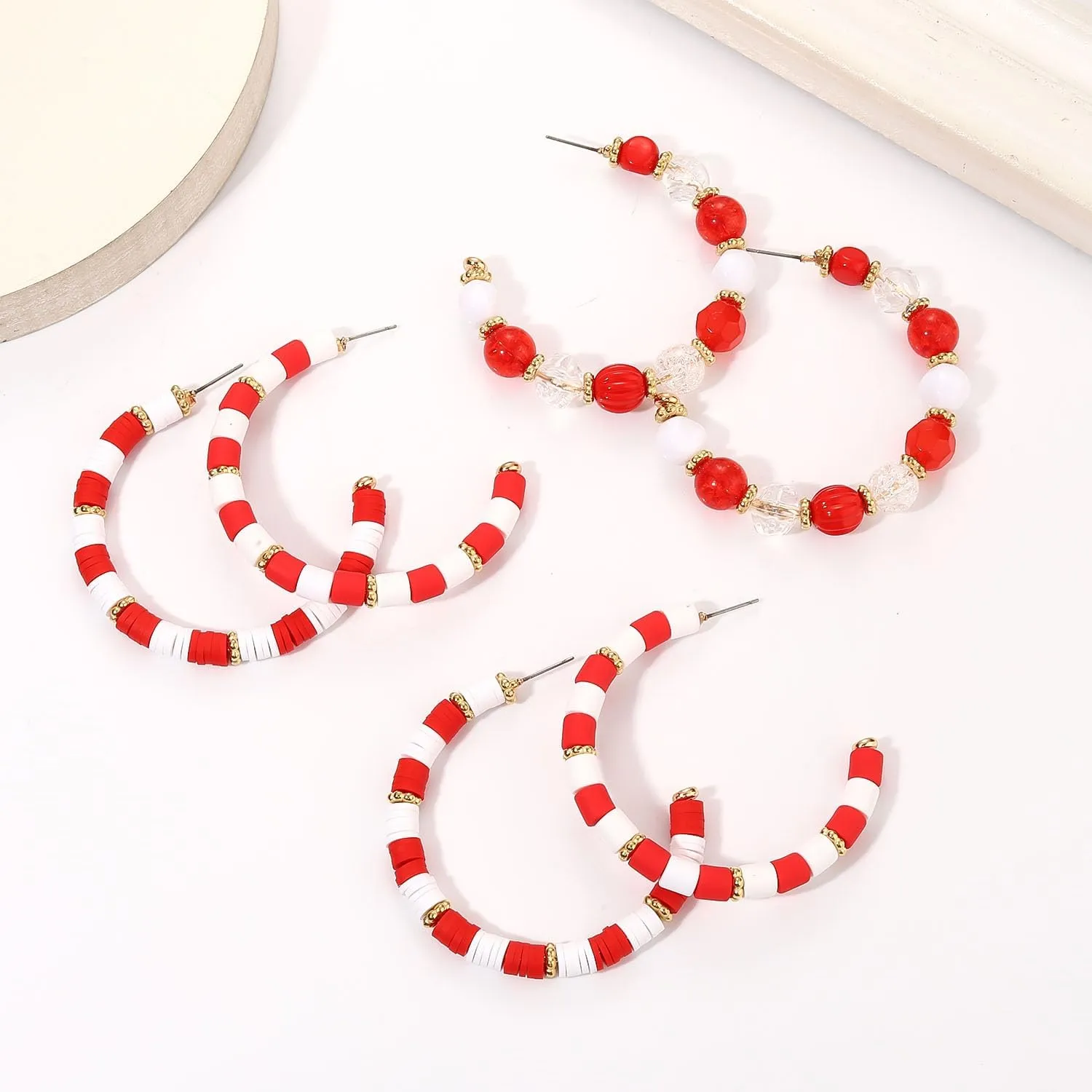 Game Day Hoop Earrings Heishi Crystal Bead Hoop Dangle Earrings Sports Football Team Spirit Game Day Earrings Jewelry Gift for Team Mom