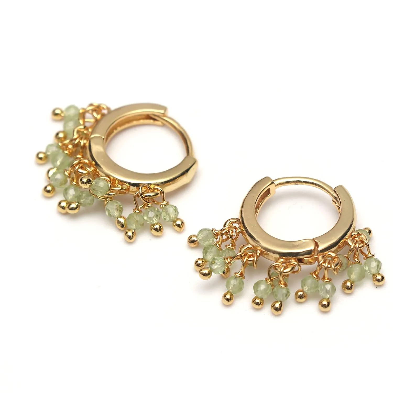 Gempires Green Peridot Beaded Earrings August Birthstone Gemstone Gifts Hypoallergenic Gold Plated Dainty Handmade Crystal Jewelry
