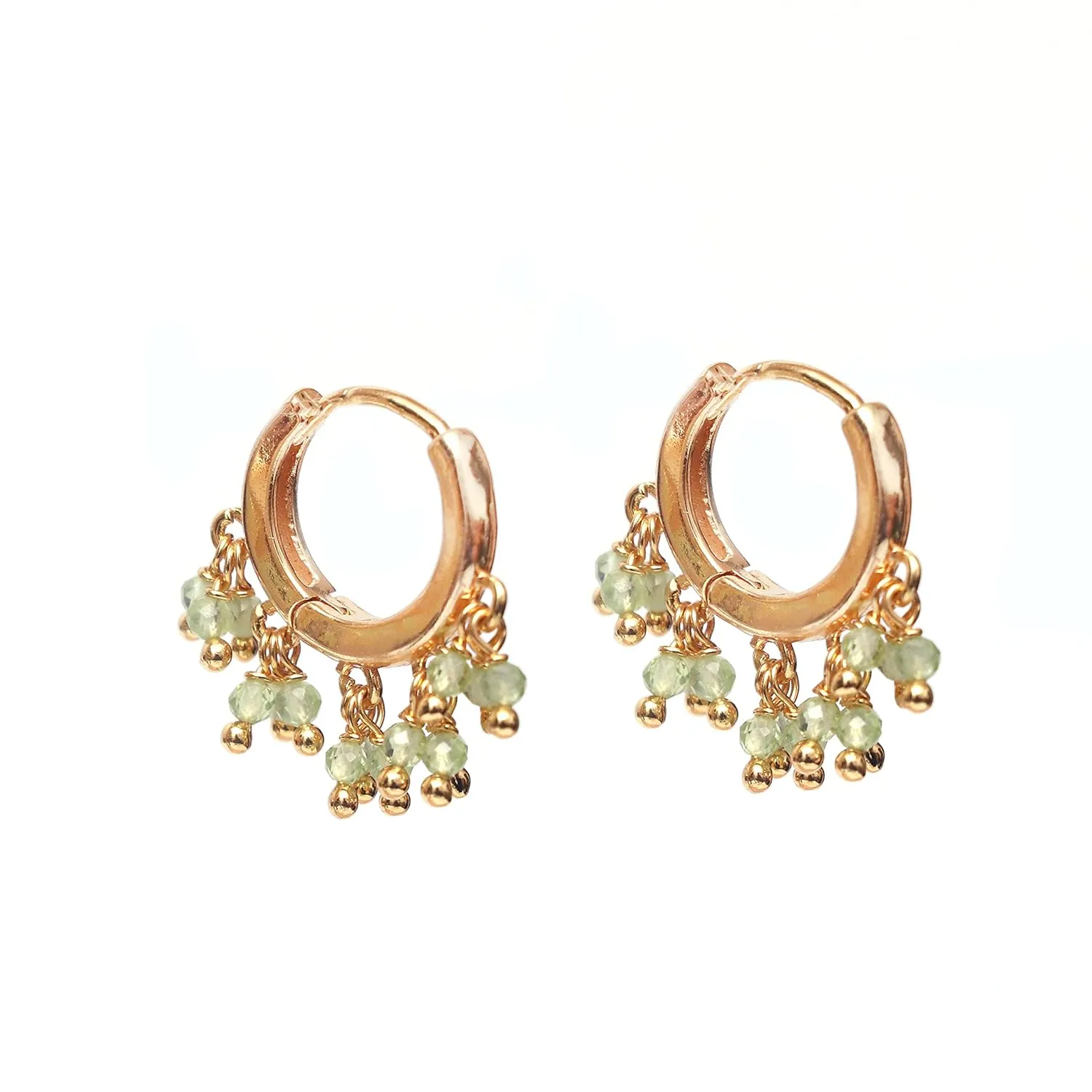 Gempires Green Peridot Beaded Earrings August Birthstone Gemstone Gifts Hypoallergenic Gold Plated Dainty Handmade Crystal Jewelry