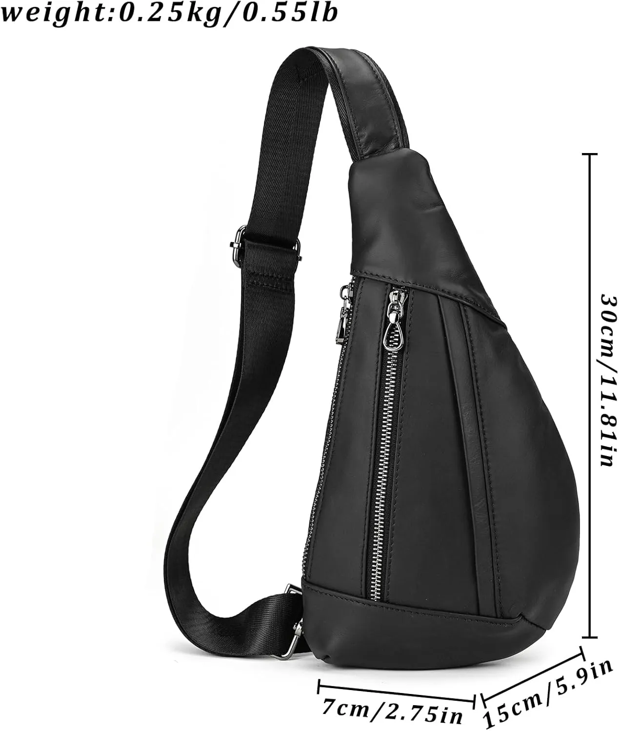 Genuine Leather sling bag for men casual crossbody backpack small shoulder bag chest bag for Travel, 9050 Black