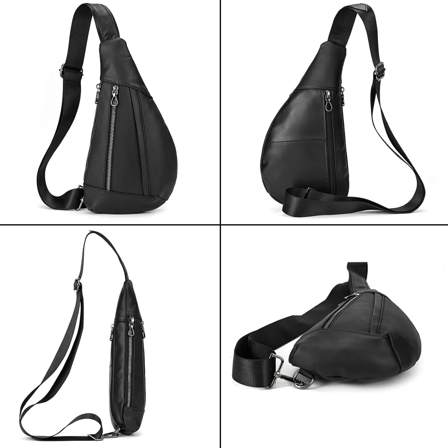 Genuine Leather sling bag for men casual crossbody backpack small shoulder bag chest bag for Travel, 9050 Black