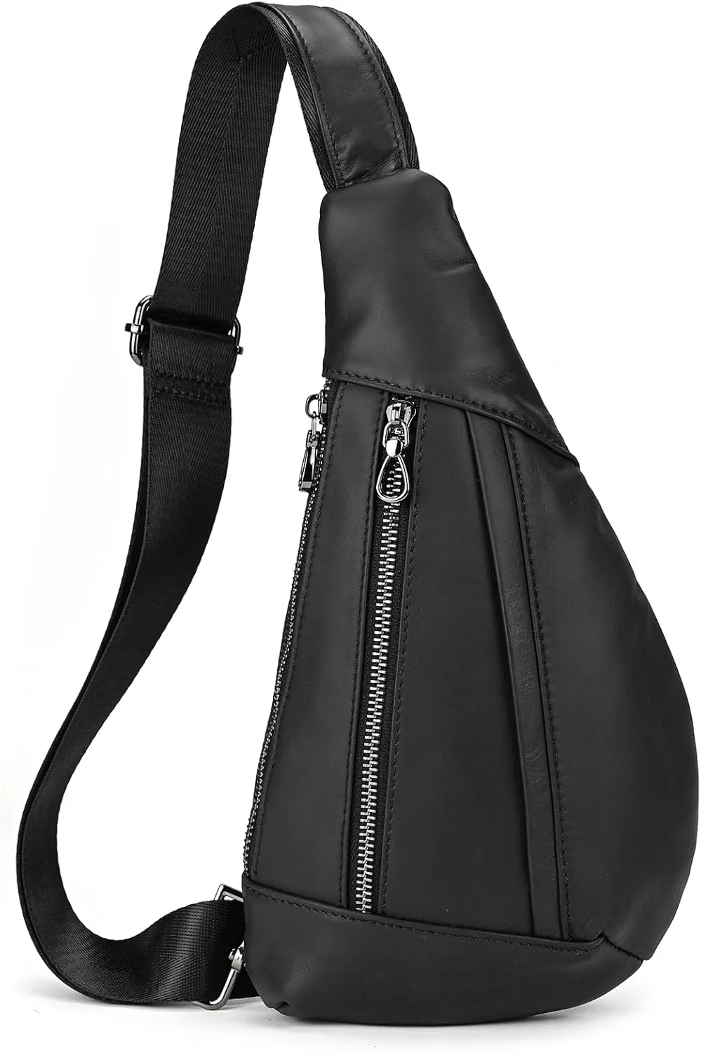 Genuine Leather sling bag for men casual crossbody backpack small shoulder bag chest bag for Travel, 9050 Black