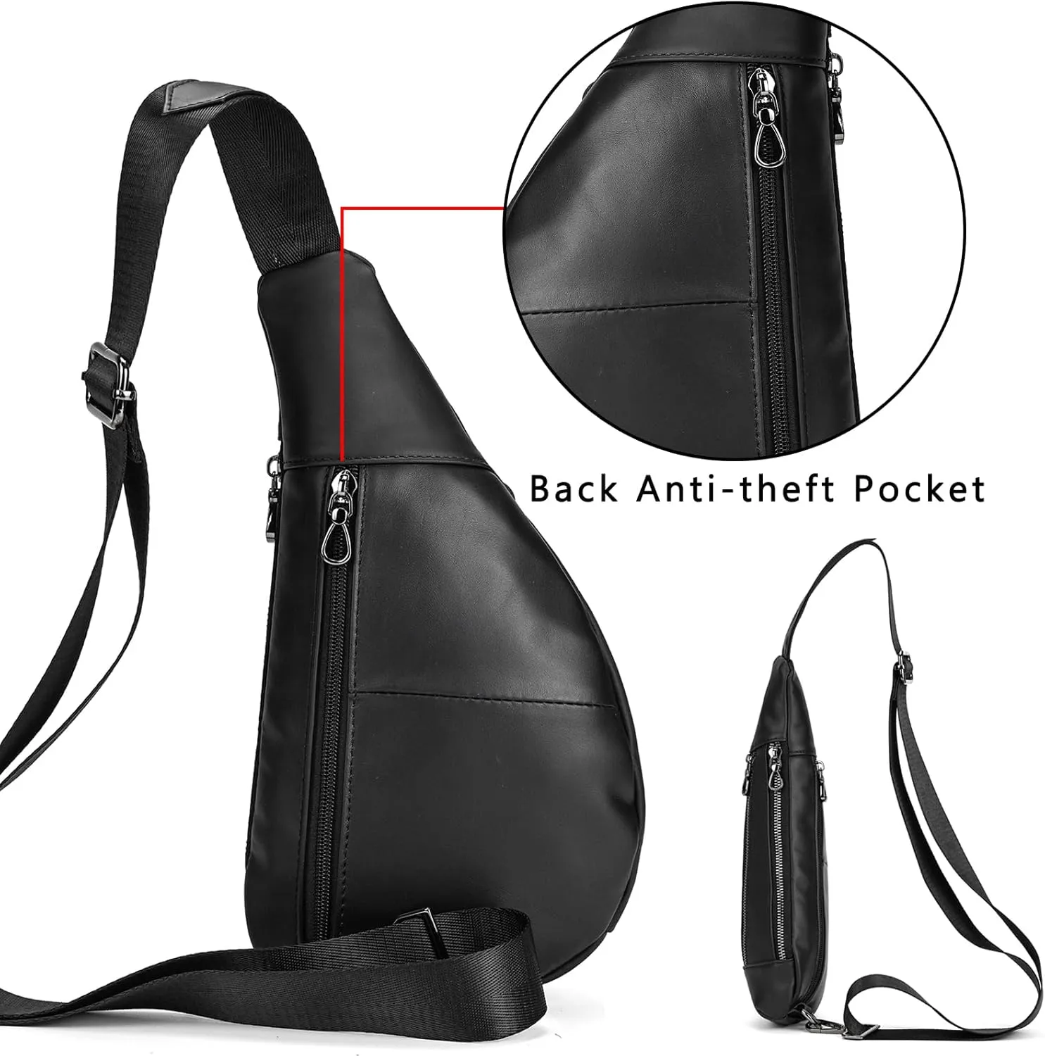 Genuine Leather sling bag for men casual crossbody backpack small shoulder bag chest bag for Travel, 9050 Black