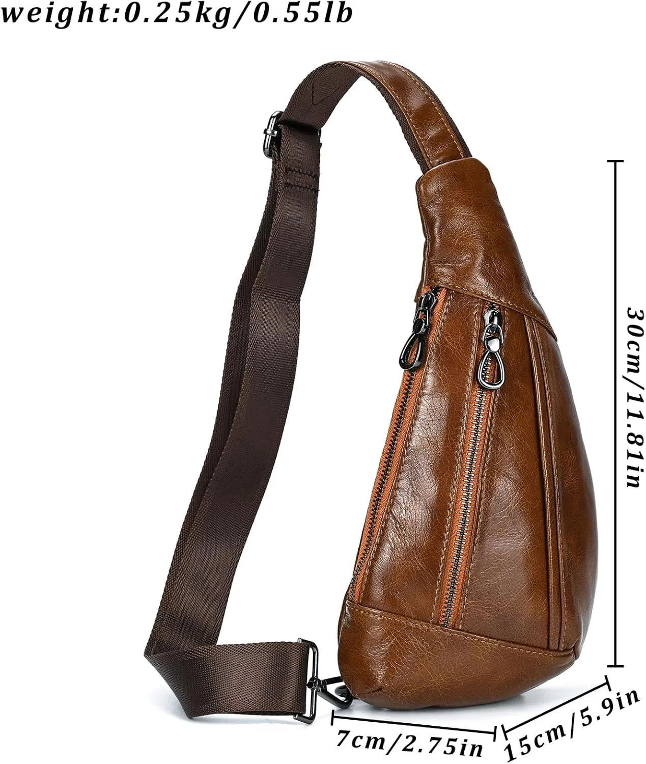 Genuine Leather sling bag for men casual crossbody backpack small shoulder bag chest bag for Travel, 9050 Light Brown