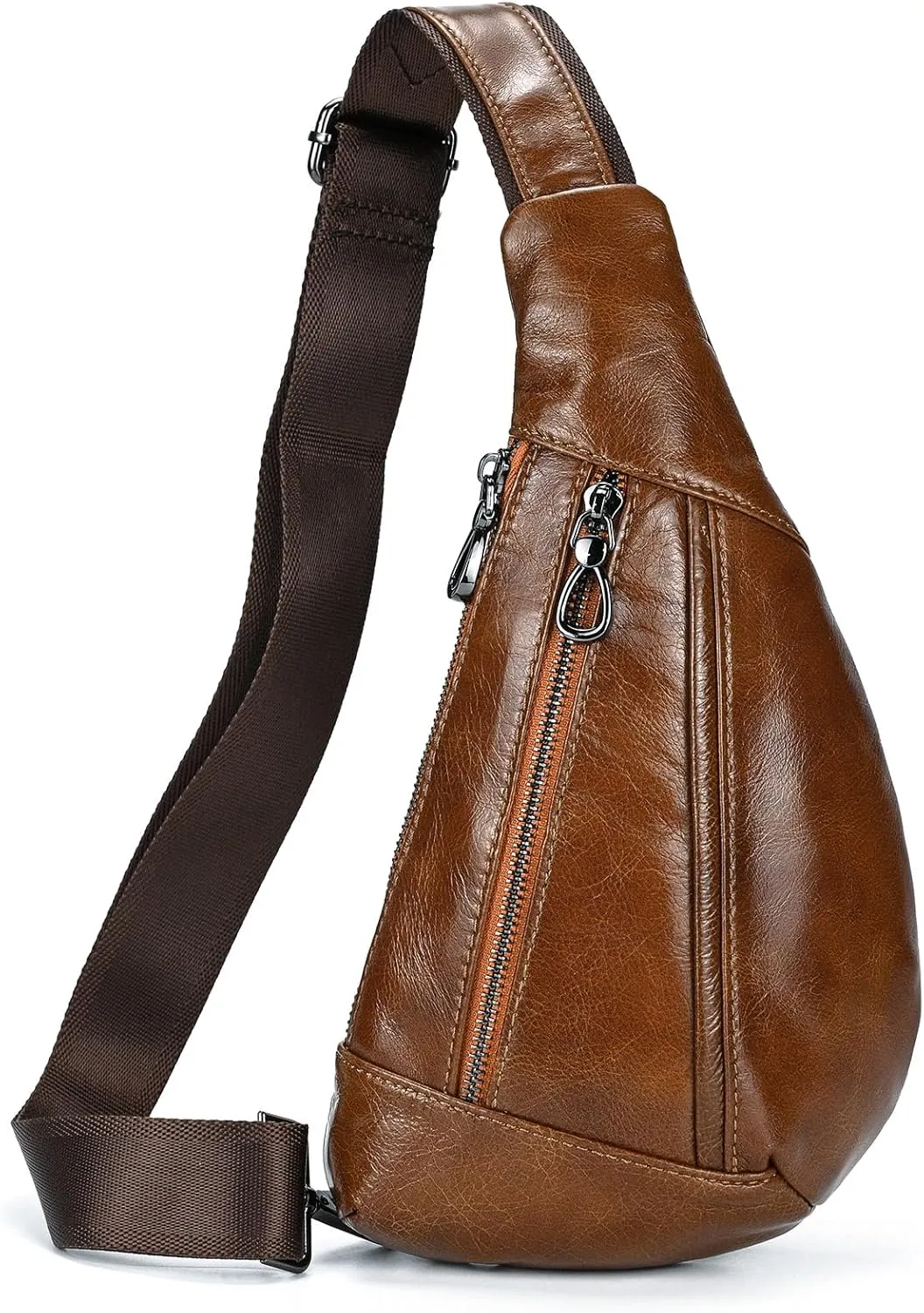 Genuine Leather sling bag for men casual crossbody backpack small shoulder bag chest bag for Travel, 9050 Light Brown