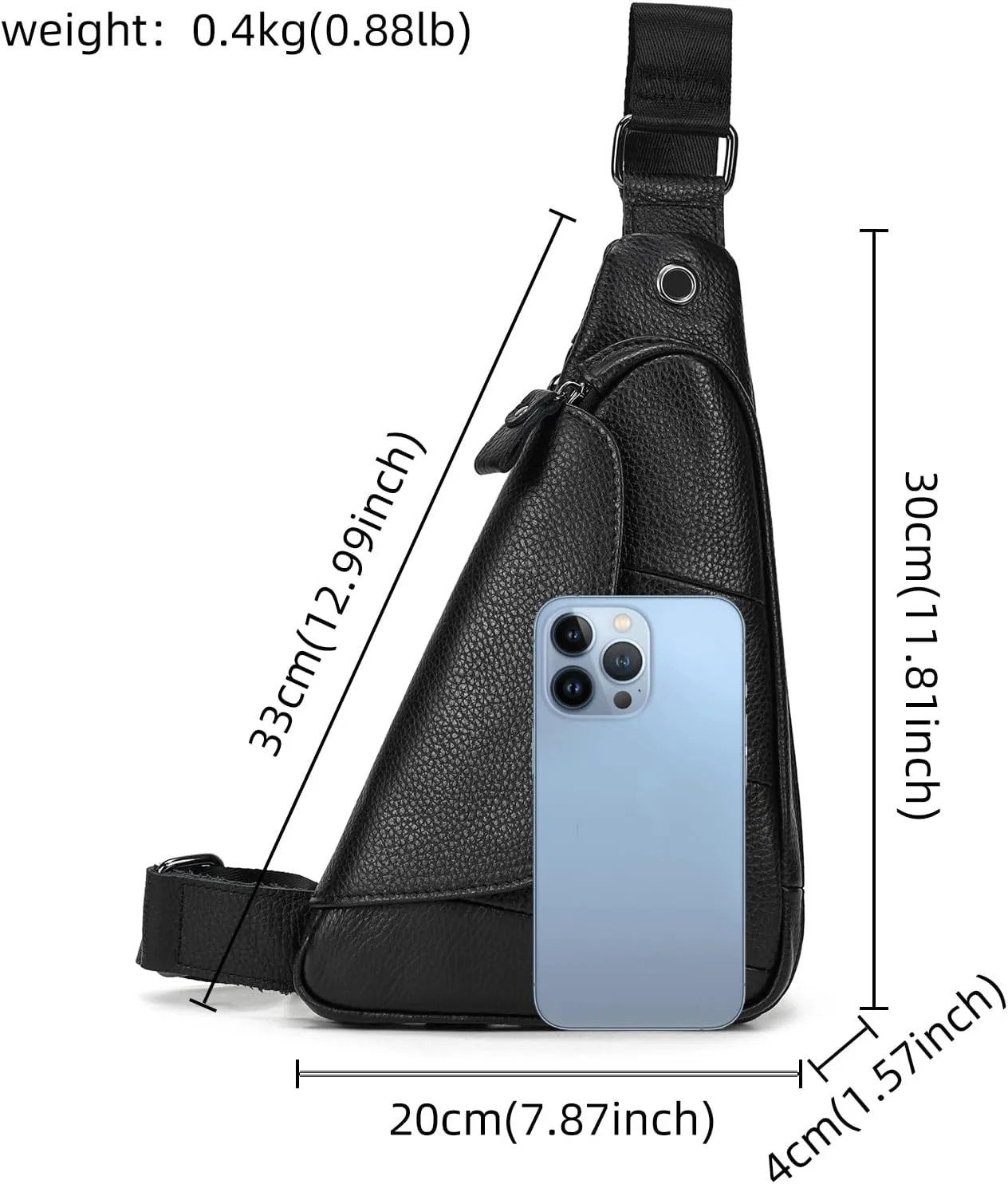 Genuine Leather Sling Bag for Men Casual Crossbody Backpack Small Shoulder Bag Chest Bag for Travel, 9052 Black