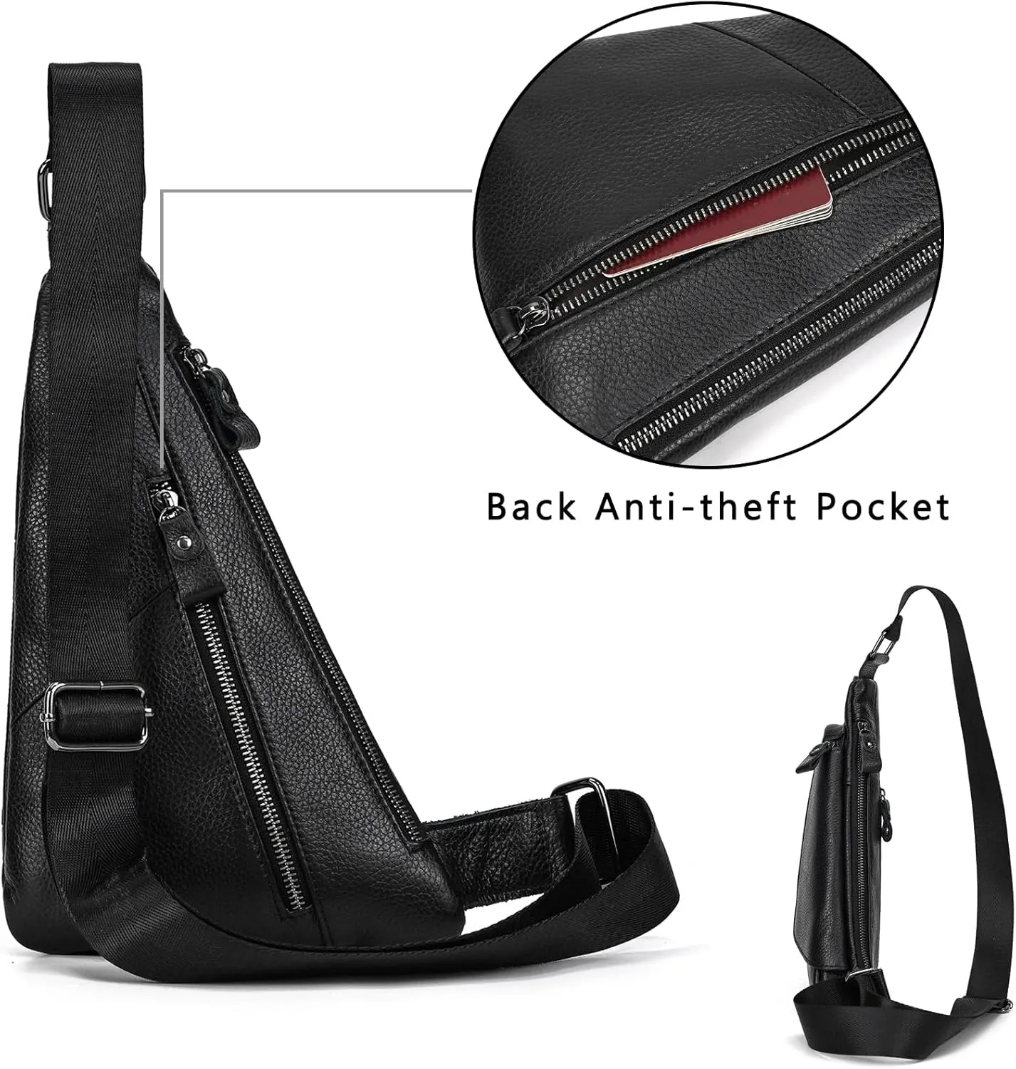 Genuine Leather Sling Bag for Men Casual Crossbody Backpack Small Shoulder Bag Chest Bag for Travel, 9052 Black