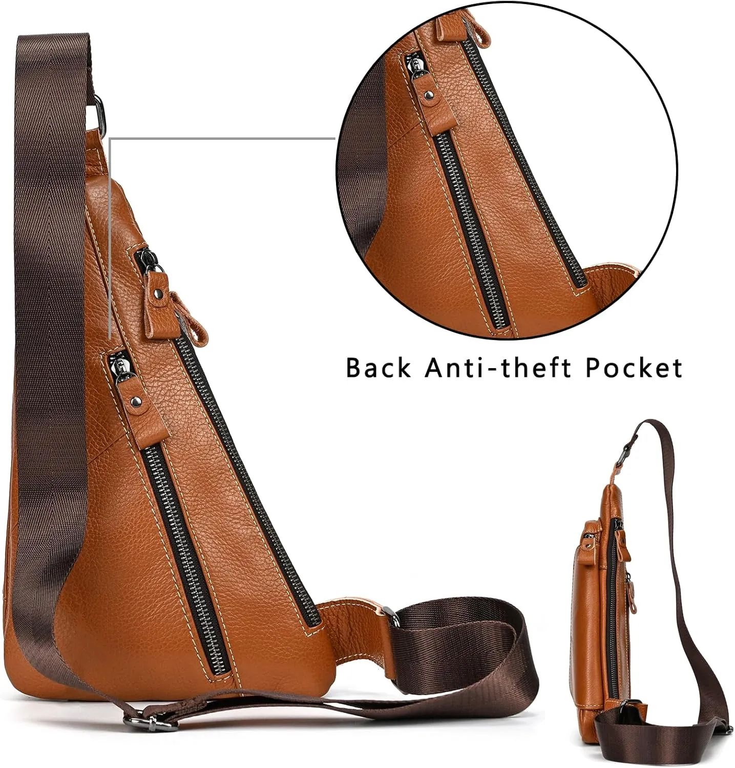 Genuine Leather sling bag for men casual crossbody backpack small shoulder bag chest bag for Travel, 9052 Light Brown