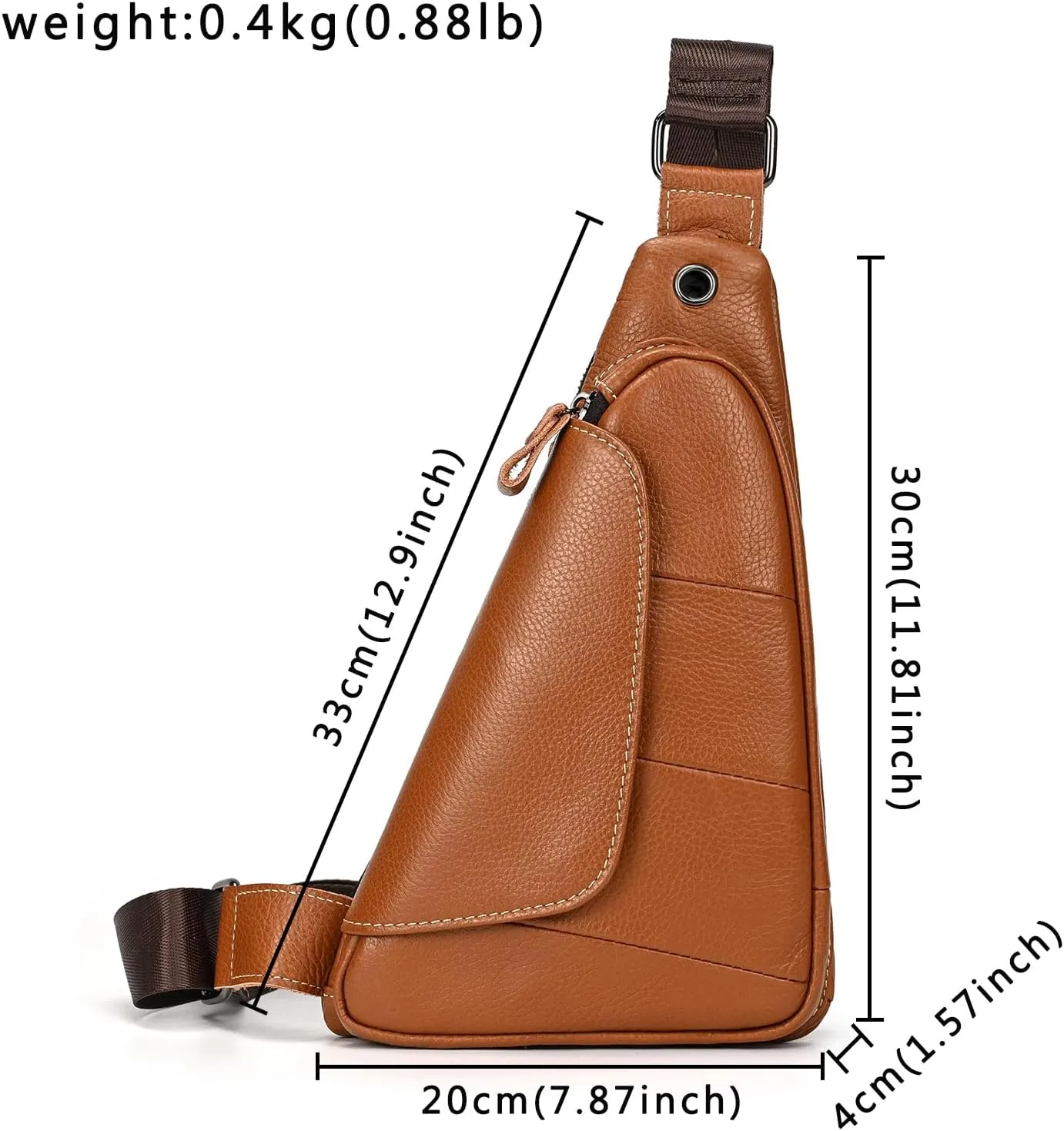 Genuine Leather sling bag for men casual crossbody backpack small shoulder bag chest bag for Travel, 9052 Light Brown