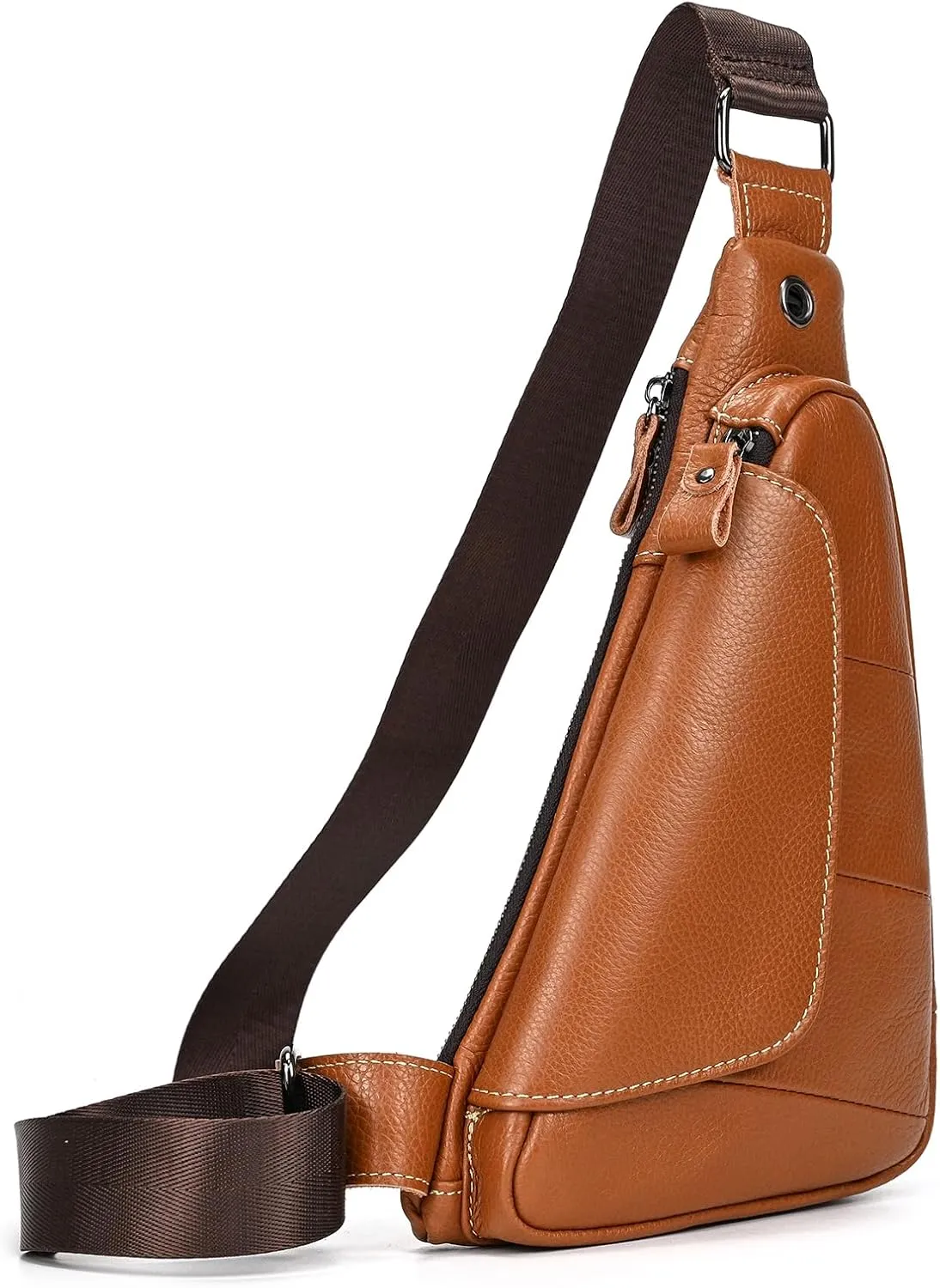 Genuine Leather sling bag for men casual crossbody backpack small shoulder bag chest bag for Travel, 9052 Light Brown