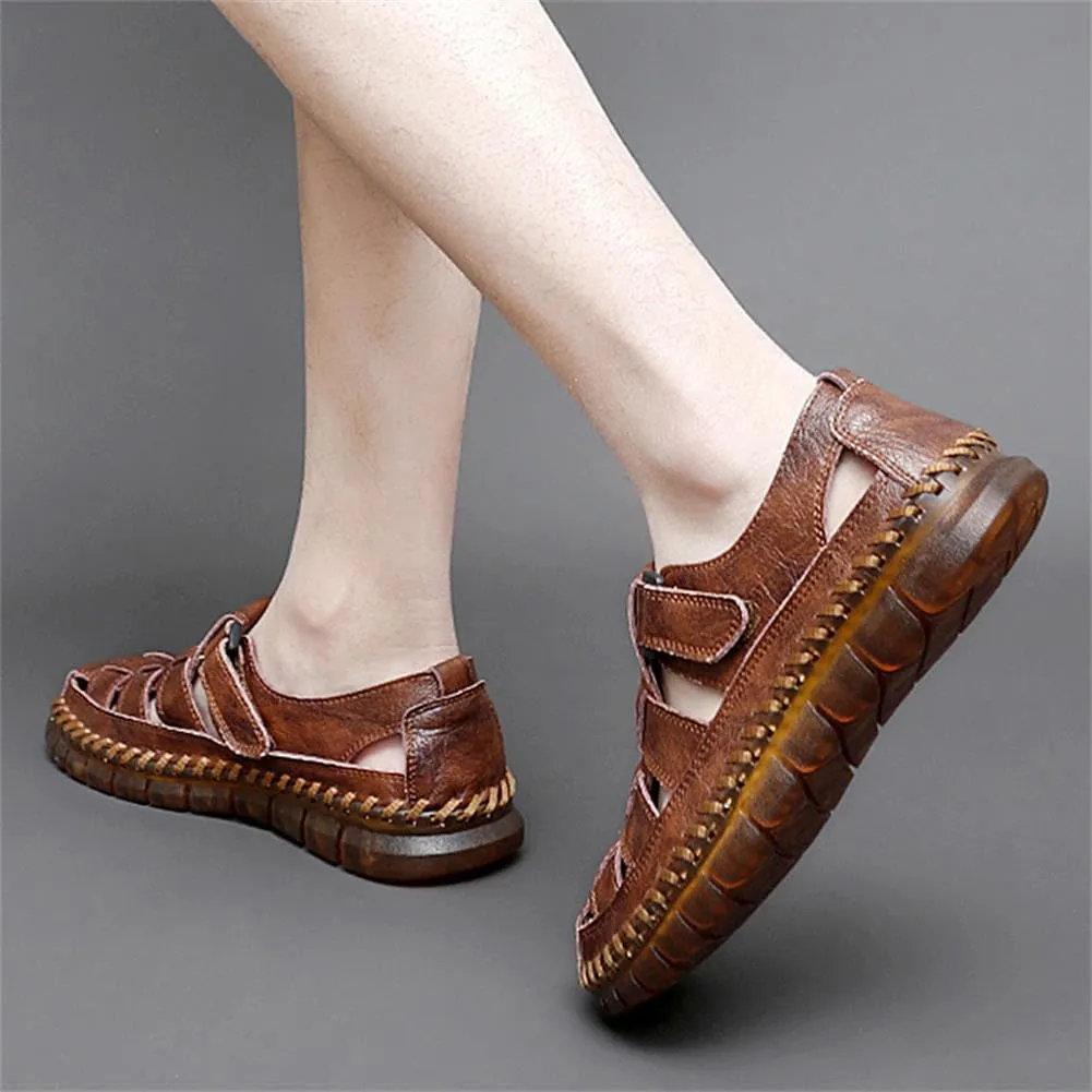 GEXECEUSS Sandals for Men Closed Toe Leather Sport Sandals Fisherman Sandals Outdoor Casual Walking Sandals Summer Water Shoes Beach Wading Shoes