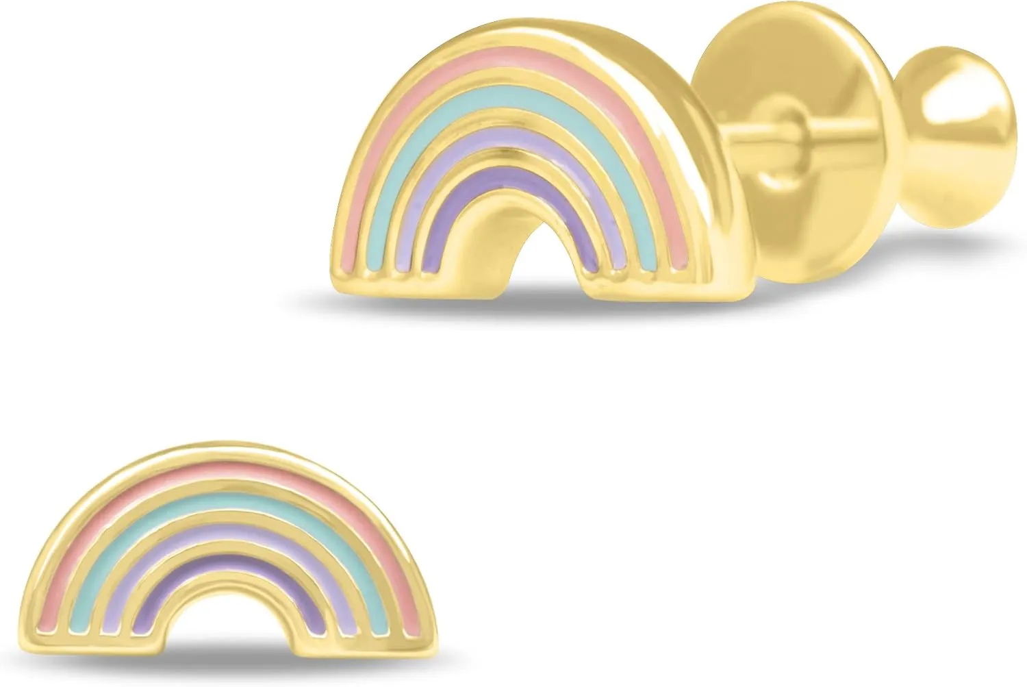 Gold Plated Enamel CZ Small Screw Back Stud Earrings
