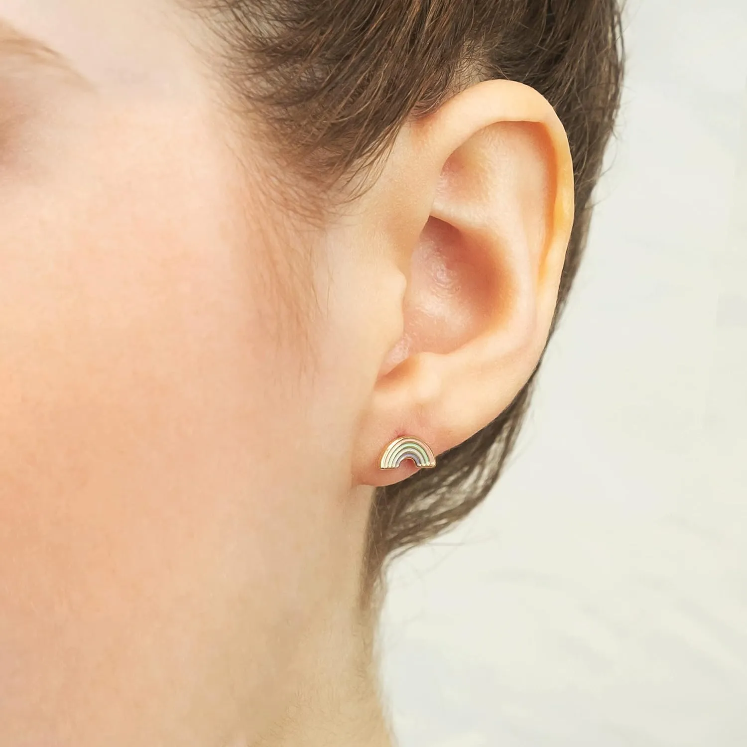 Gold Plated Enamel CZ Small Screw Back Stud Earrings