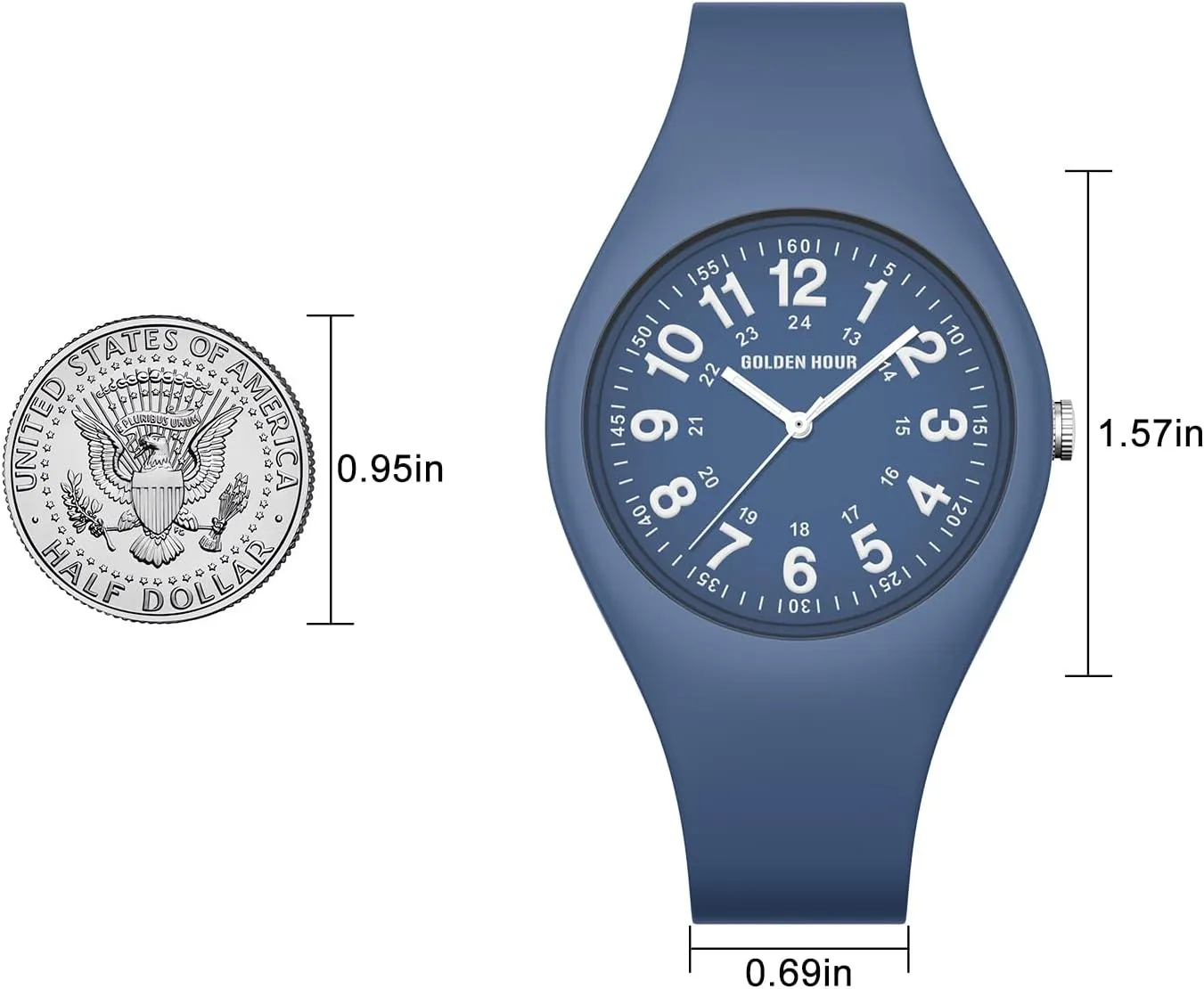 GOLDEN HOUR Waterproof Sports Analog Unisex Watches for Nurse Medical Professionals, Students - Military Time Glowing Easy to Read Dial, Jelly Silicone Strap