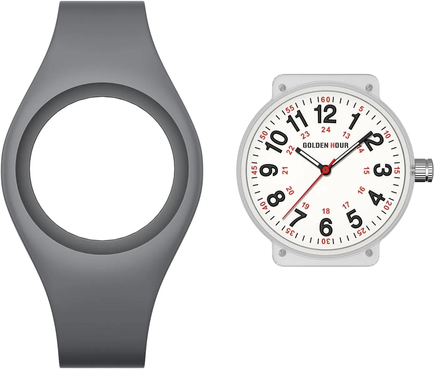 GOLDEN HOUR Waterproof Sports Analog Unisex Watches for Nurse Medical Professionals, Students - Military Time Glowing Easy to Read Dial, Jelly Silicone Strap