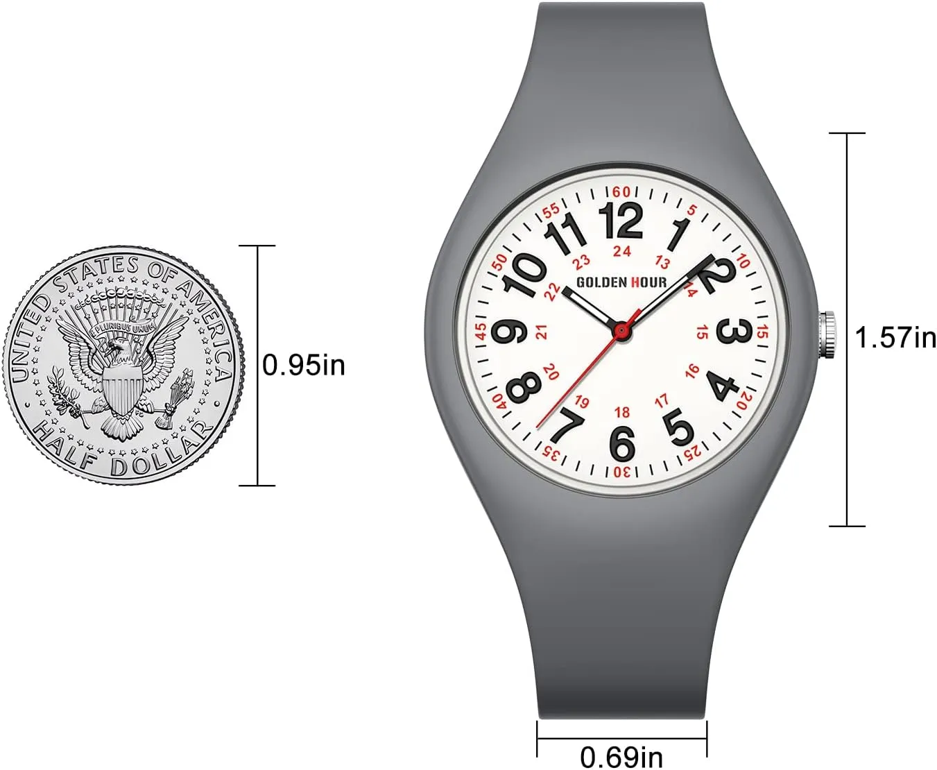 GOLDEN HOUR Waterproof Sports Analog Unisex Watches for Nurse Medical Professionals, Students - Military Time Glowing Easy to Read Dial, Jelly Silicone Strap