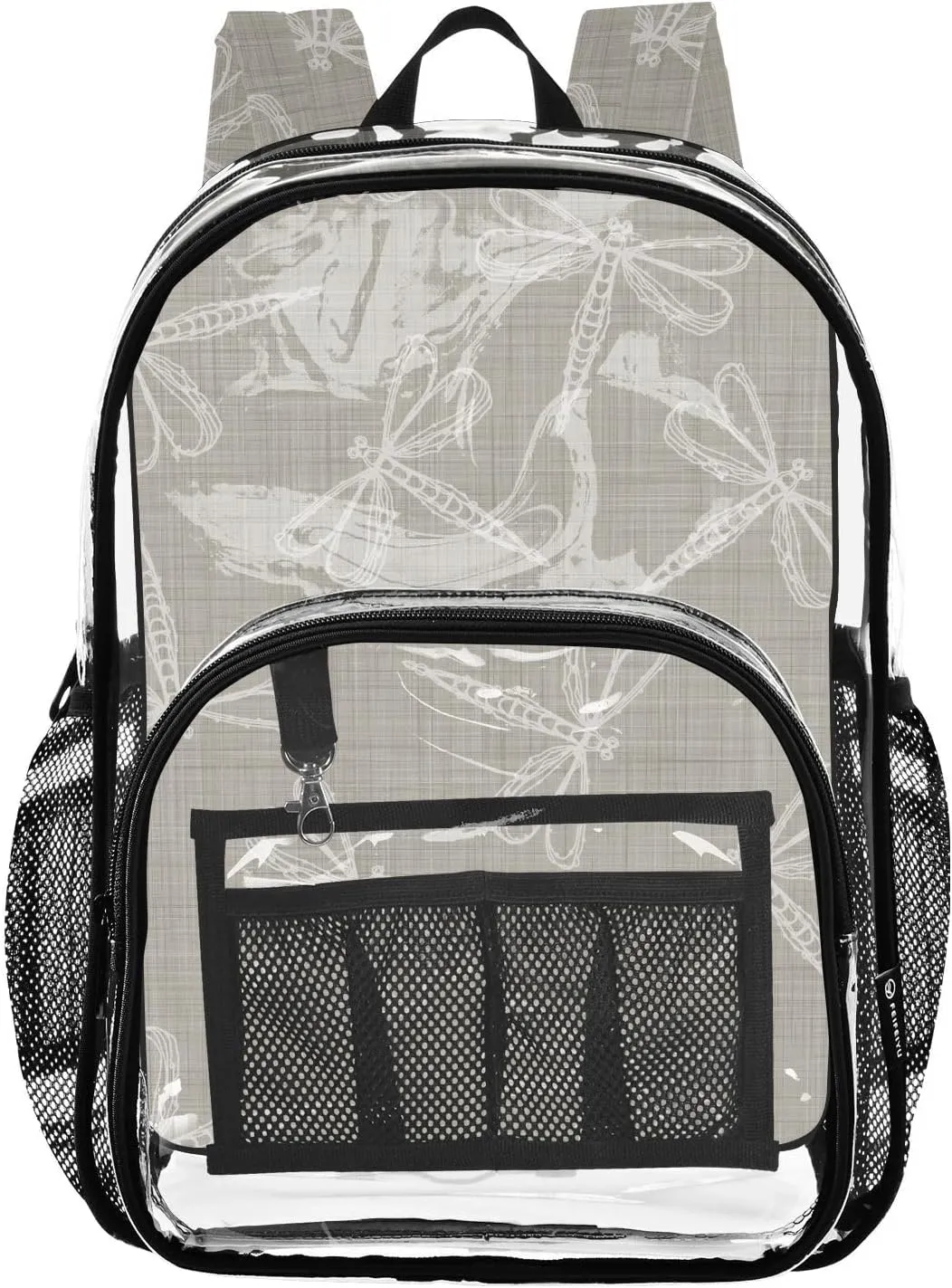 Gray Dragonflies Clear Backpack PVC Backpacks for Kids Girls Boys Transparent Bookbag Plastic Toddler Daypack Bags for School Stadium Travel College