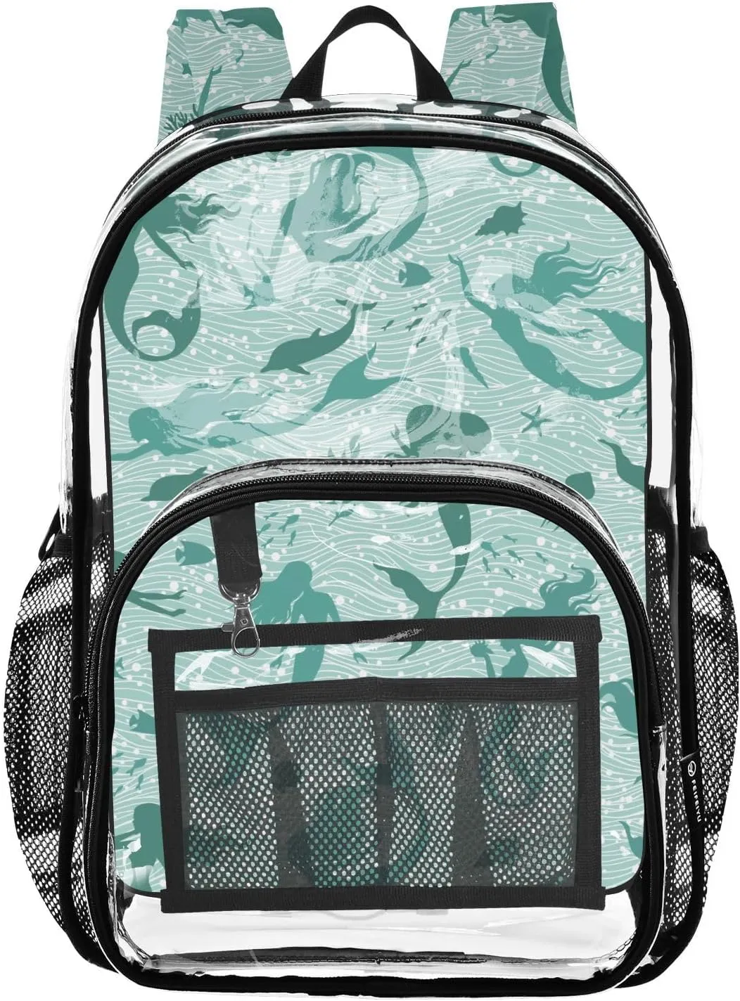 Green Sea Fishes Clear Backpack Transparent Bag for Girls Boys Kids Backpacks See Through Bookbag Plastic Daypack for Teens Stadium Events School