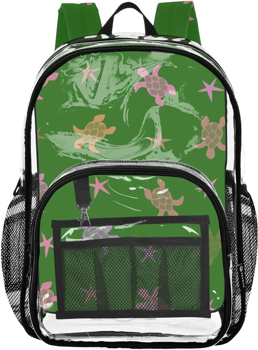 Green Stars Turtle Clear Backpack Transparent Bag for Girls Boys Kids Backpacks See Through Bookbag Plastic Daypack for School Stadium Travel College