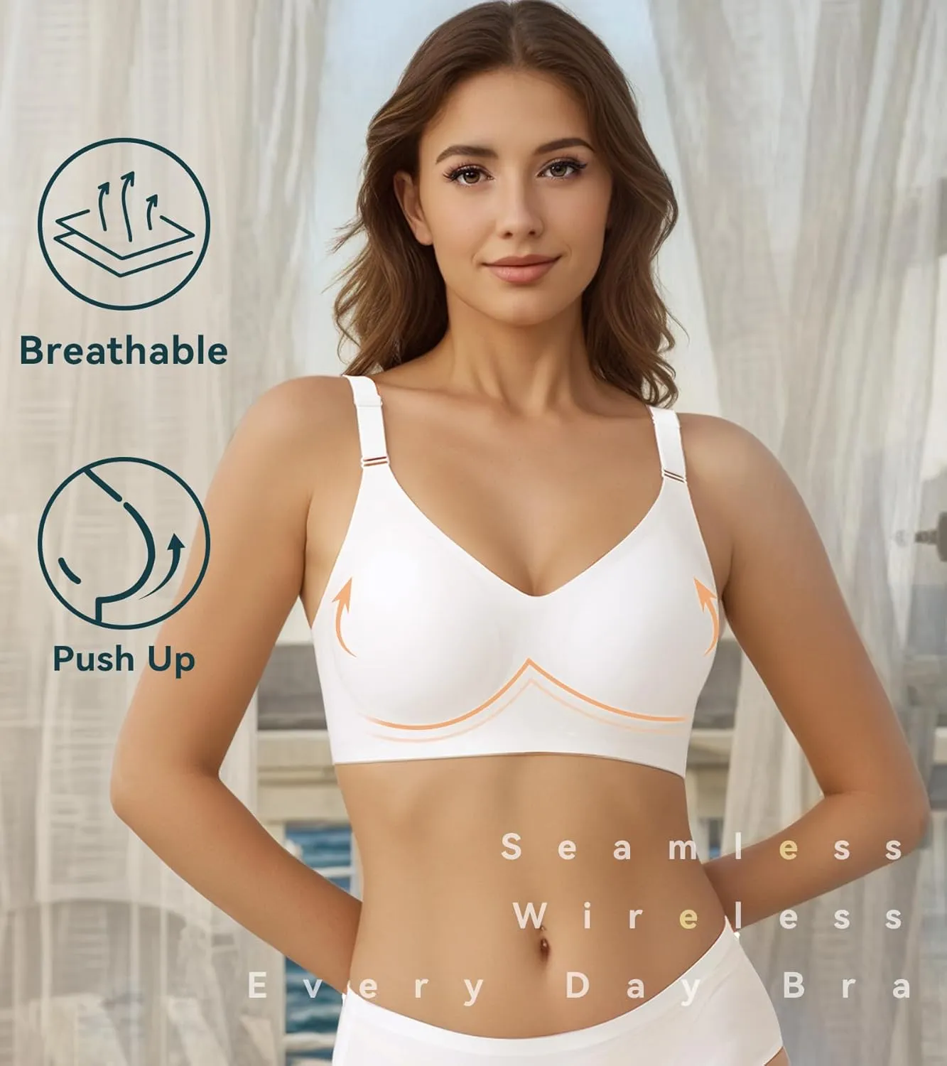 HACI Seamless Wireless Everyday Bra for Women No Underwire Bralettes V Neck U Back with Support Push Up