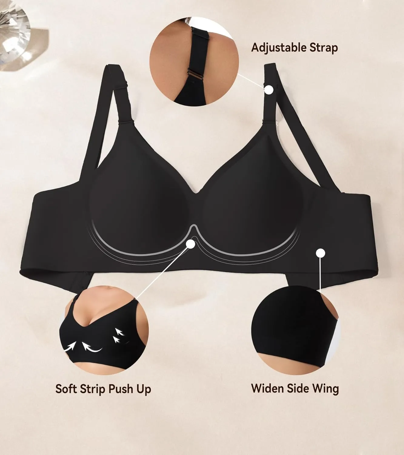 HACI Seamless Wireless Everyday Bra for Women No Underwire Bralettes V Neck U Back with Support Push Up