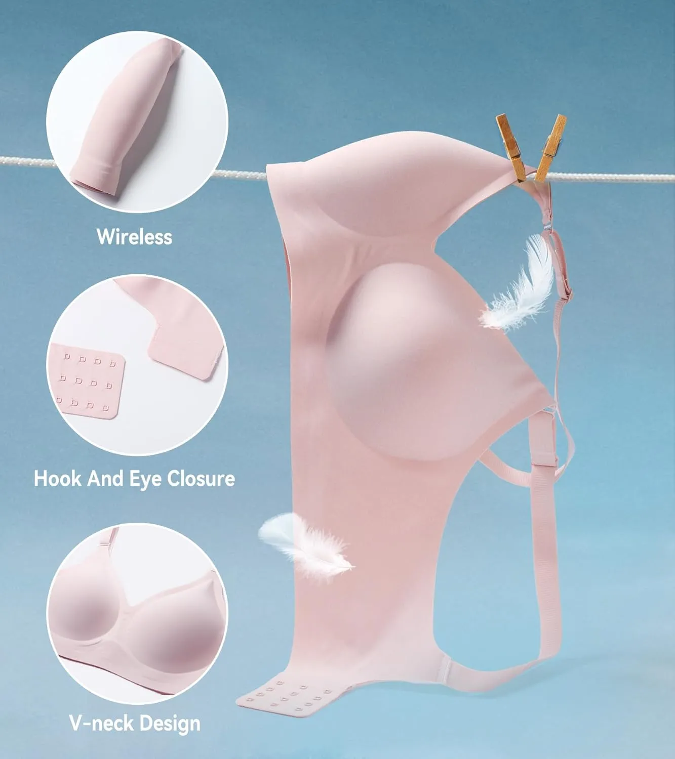 HACI Seamless Wireless Everyday Bra for Women No Underwire Bralettes V Neck U Back with Support Push Up
