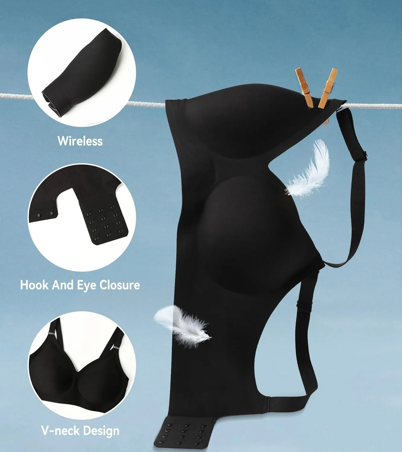 HACI Seamless Wireless Everyday Bra for Women No Underwire Bralettes V Neck U Back with Support Push Up