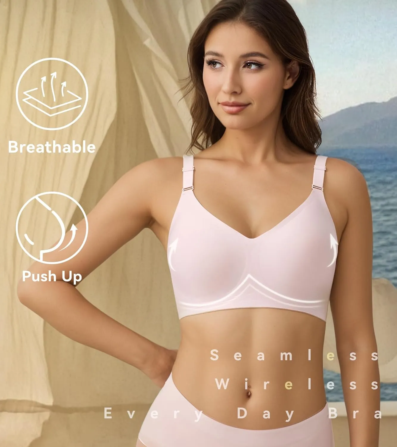 HACI Seamless Wireless Everyday Bra for Women No Underwire Bralettes V Neck U Back with Support Push Up