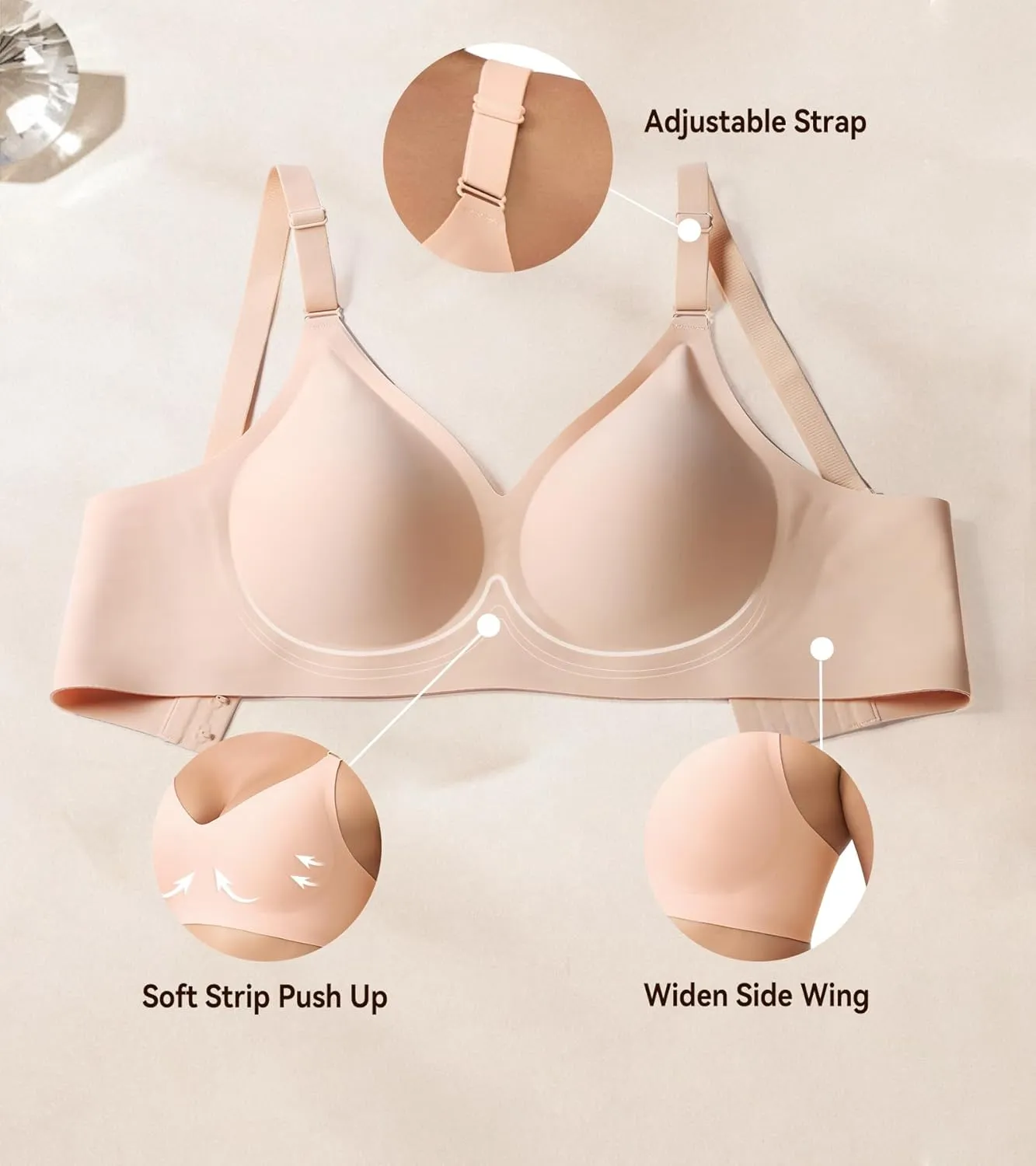 HACI Seamless Wireless Everyday Bra for Women No Underwire Bralettes V Neck U Back with Support Push Up