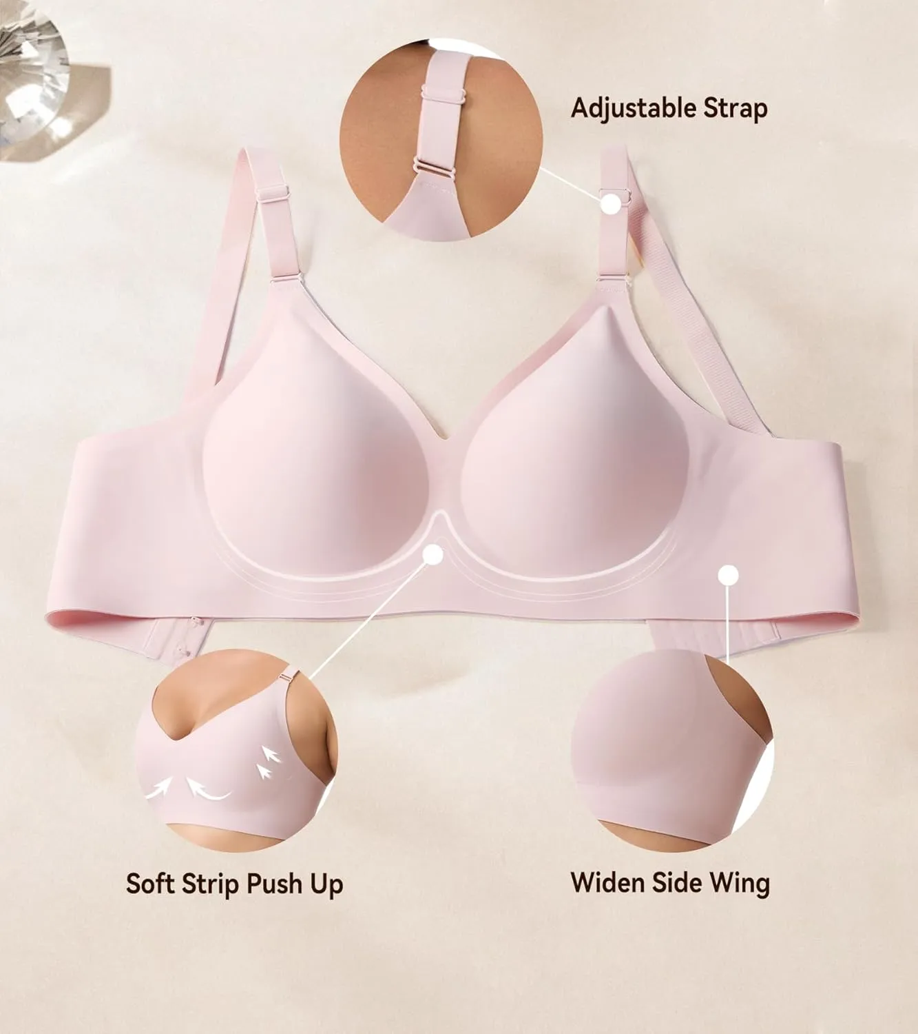 HACI Seamless Wireless Everyday Bra for Women No Underwire Bralettes V Neck U Back with Support Push Up