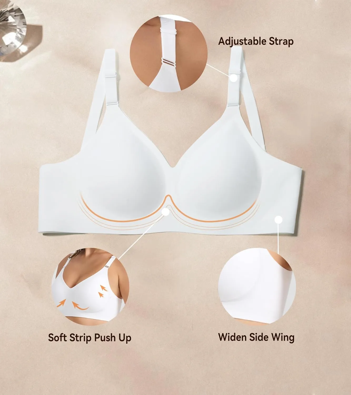 HACI Seamless Wireless Everyday Bra for Women No Underwire Bralettes V Neck U Back with Support Push Up