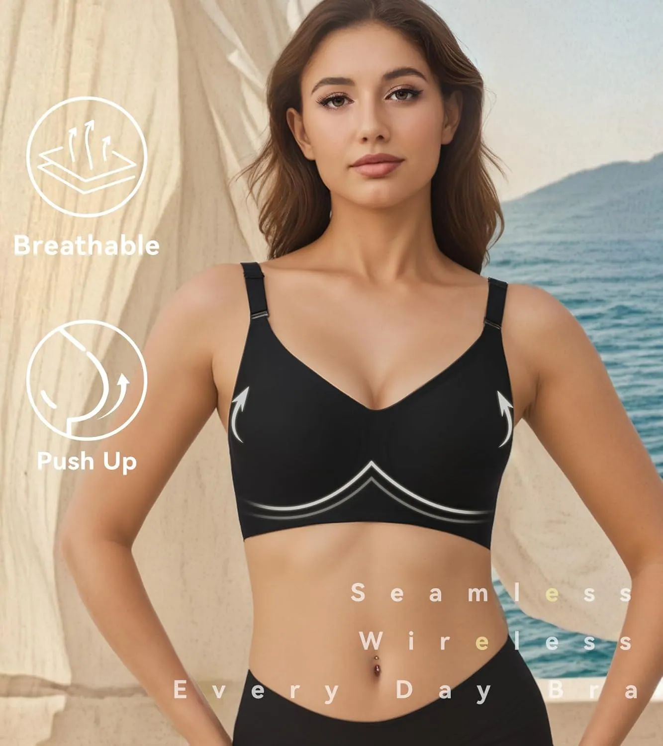 HACI Seamless Wireless Everyday Bra for Women No Underwire Bralettes V Neck U Back with Support Push Up