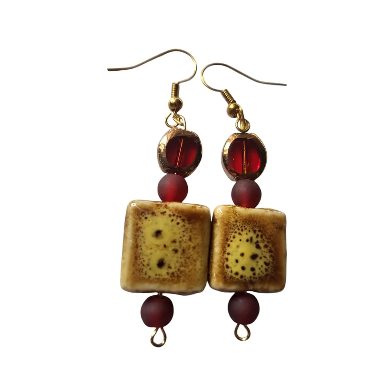 Handcrafted Dangle Earrings, 2 Inches, 18K Gold Plated Findings, Beaded Design