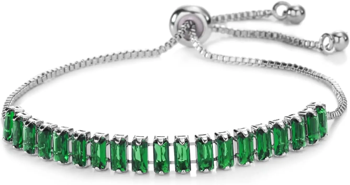 Handmade Beaded Bracelet, Suitable for Both Men and Women, 2.5 * 5 Rectangular Zircon Simple and Small, Adjustable Bracelet (Green)