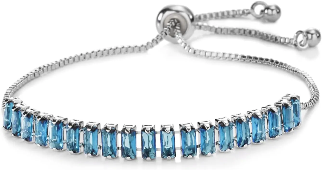 Handmade Beaded Bracelet, Suitable for Both Men and Women, 2.5 * 5 Rectangular Zircon Simple and Small, Adjustable Bracelet (Light Blue)