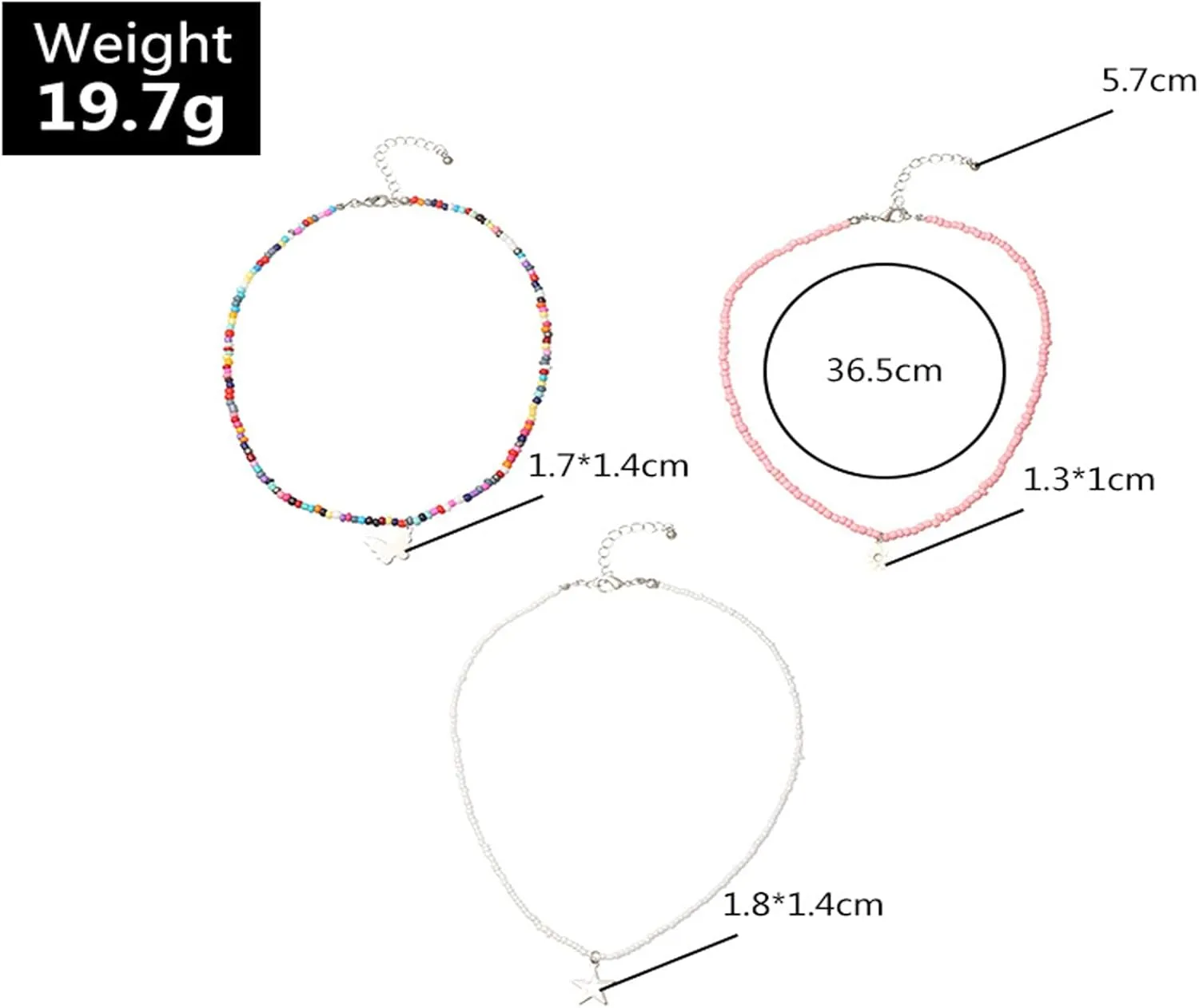 Handmade Multilayered Rainbow Colorful Beads Link Chain Moon Star Butterfly Pendant Choker Necklace Friendship Creative Beach Costume Jewelry for Women