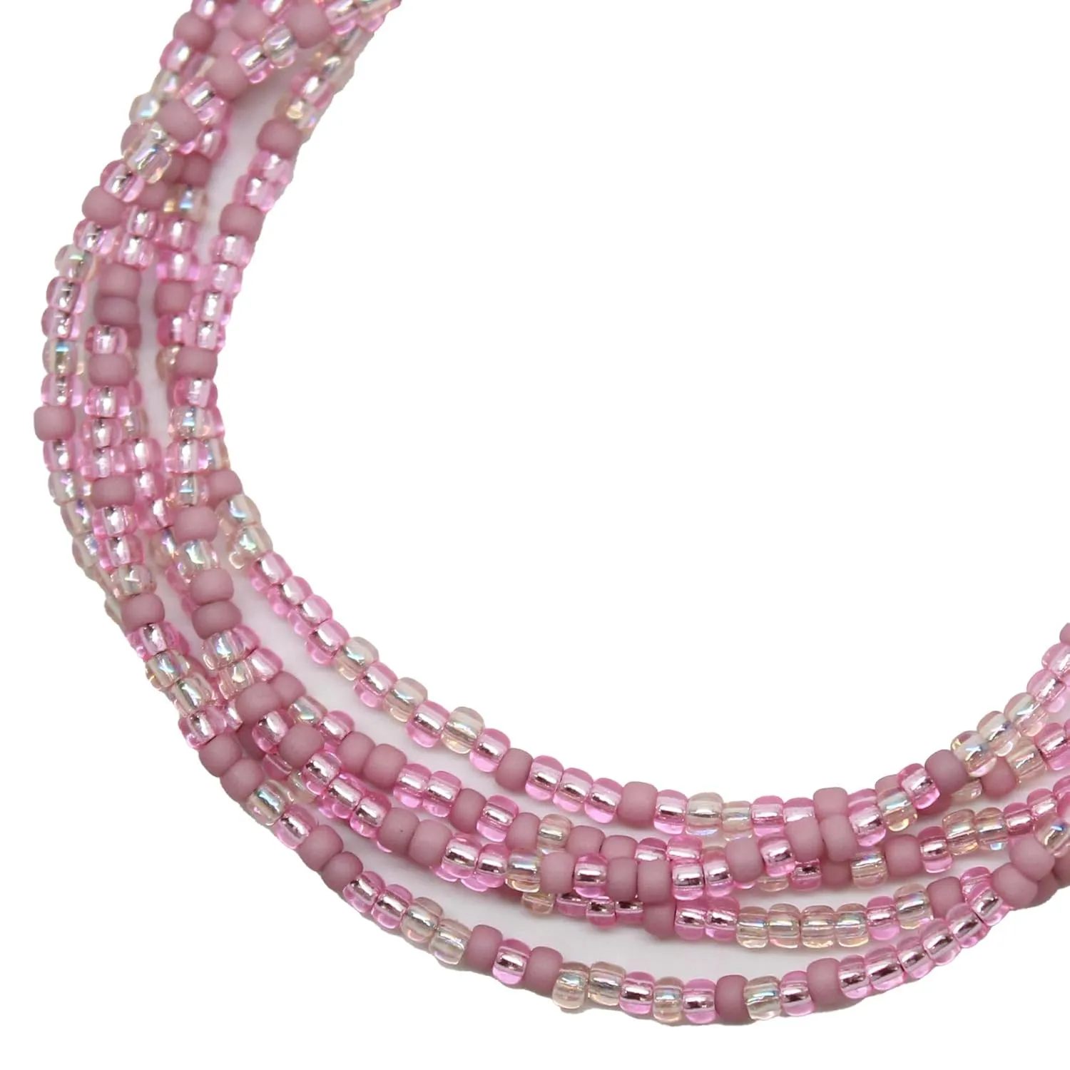 Handmade Pastel Pink Seed Bead Necklace, Thin 1.5mm Single Strand Beaded Necklace