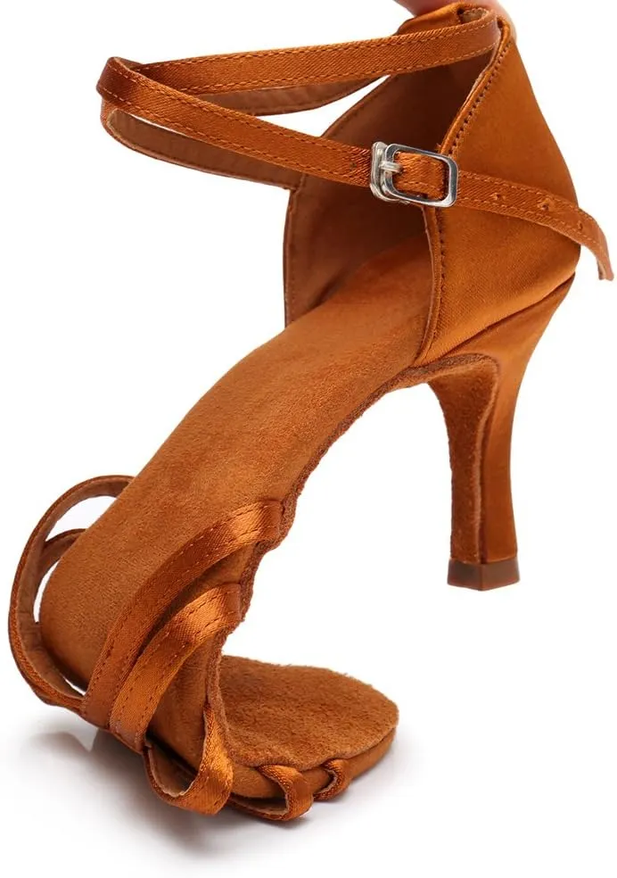 HIPPOSEUS Women's Open Toe Latin Dance Shoes Ankle Strap Ballroom Salsa Bachata Dancing Shoes Suede Outsole,Model 1213